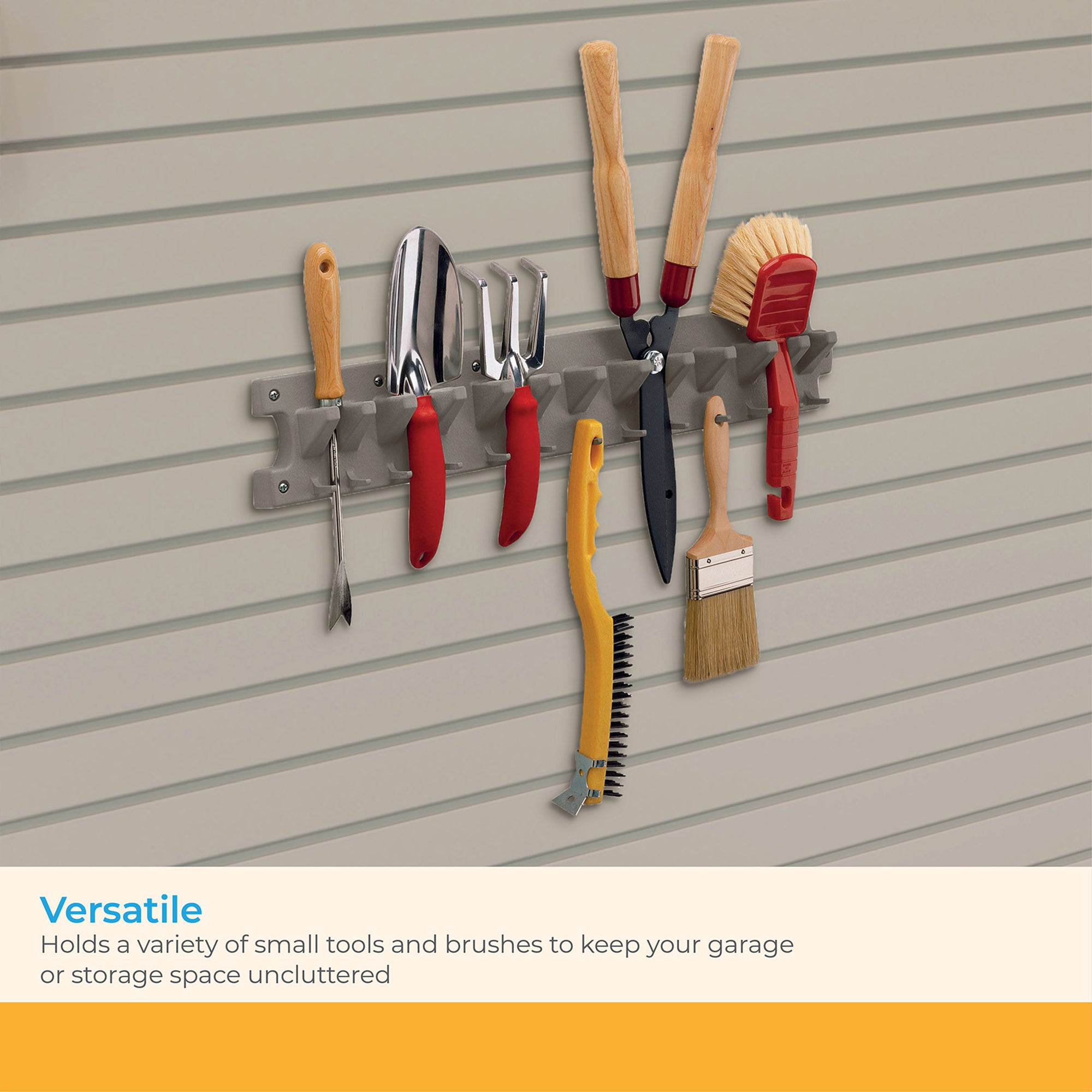 Suncast V713 2 Foot Wall Mounted Garage Garden Hand Tool Organizer, Platinum - Smart-nests