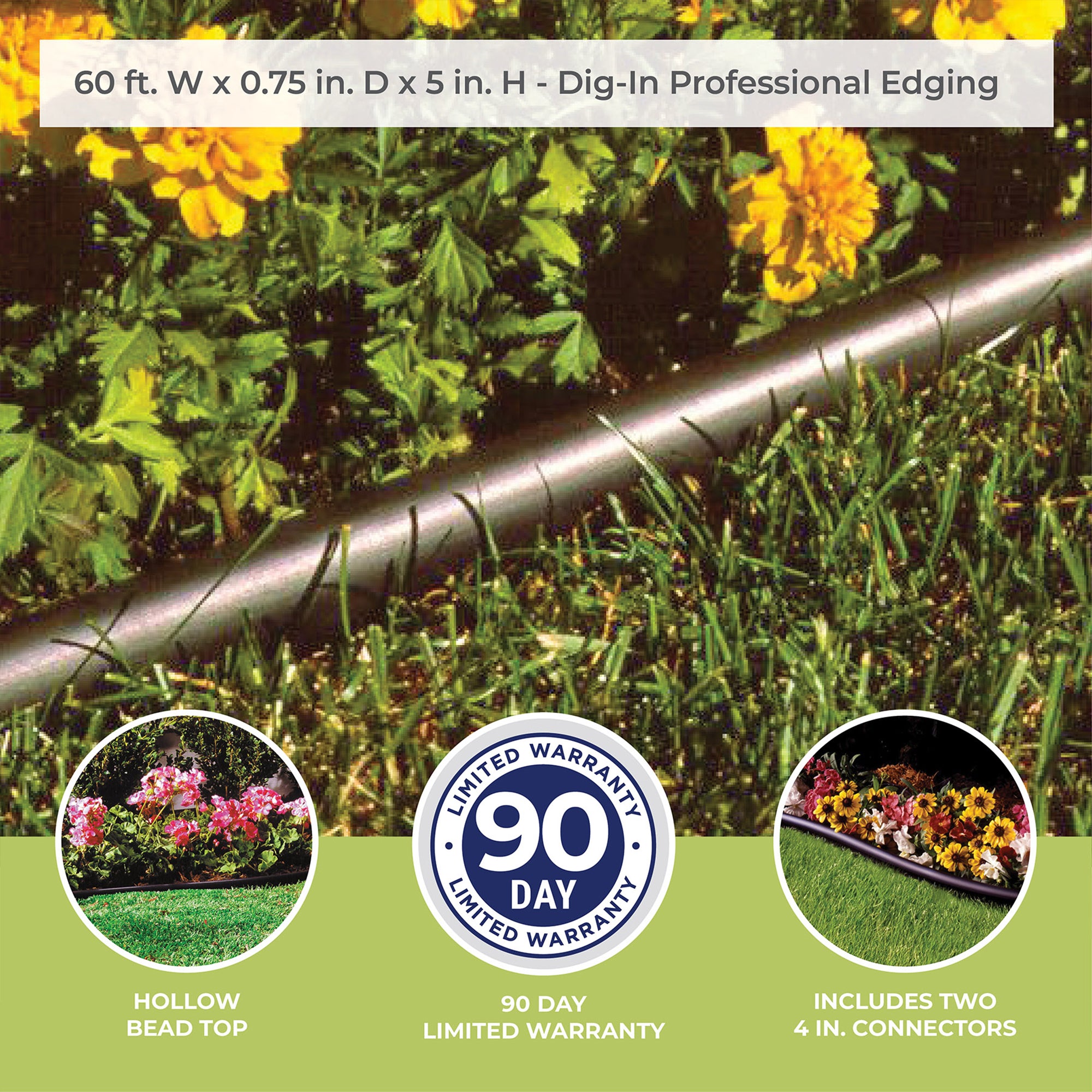 Suncast Professional Grade Dig In 60 Foot Resin Landscape Edging Roll, Black - Smart-nests