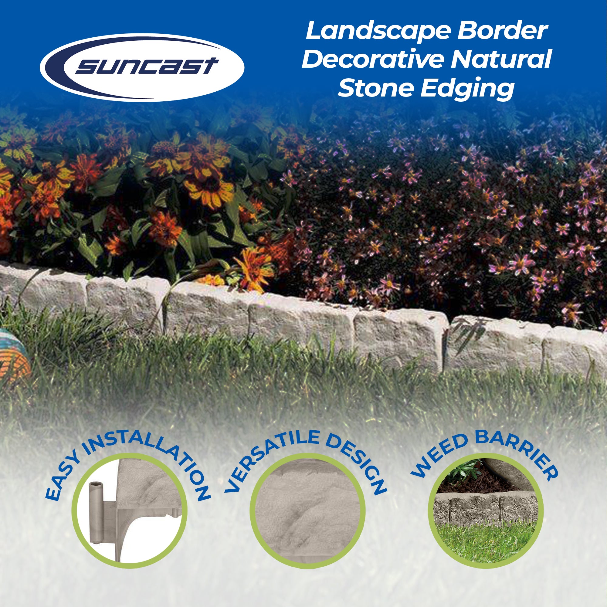 Suncast Landscape Border Decorative Natural Stone Edging, 12" Sections (30 Pack) - Smart-nests