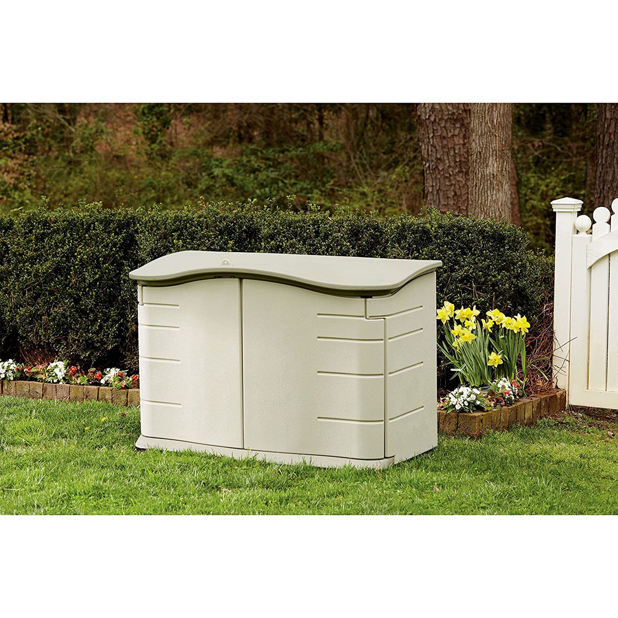 Rubbermaid Plastic Double Walled Horizontal Outdoor Storage Shed, Sand/Brown - Smart-nests