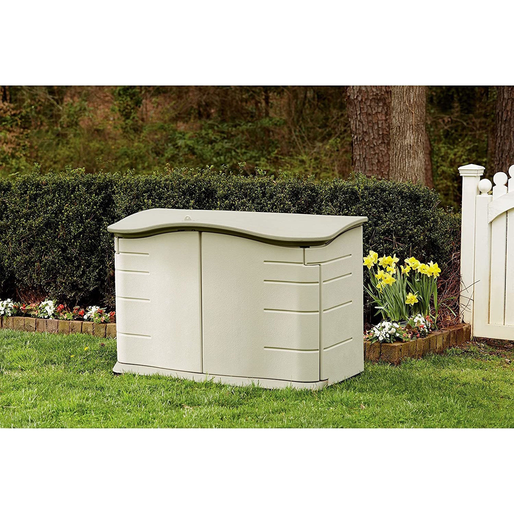Rubbermaid Plastic Double Walled Horizontal Outdoor Storage Shed, Sand/Brown - Smart-nests
