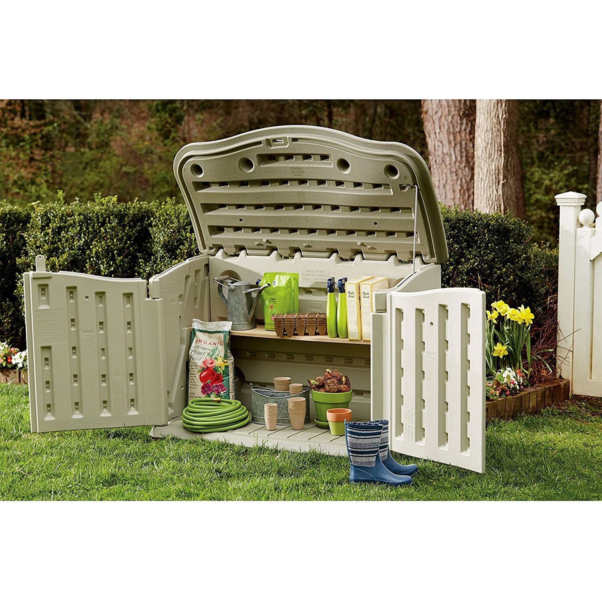Rubbermaid Plastic Double Walled Horizontal Outdoor Storage Shed, Sand/Brown - Smart-nests