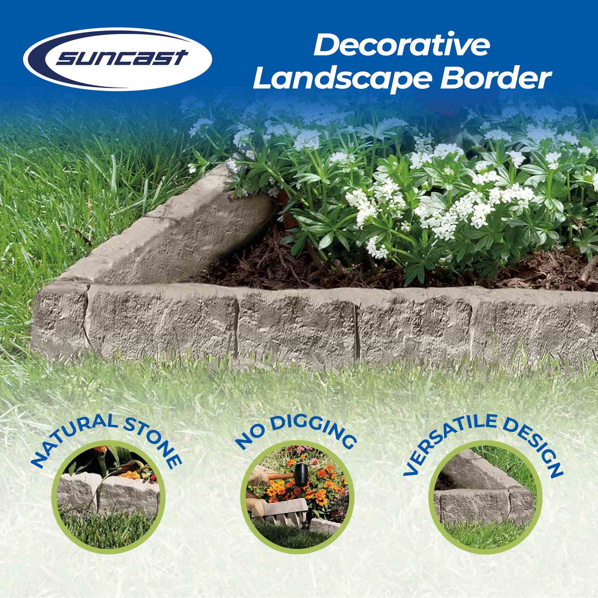 Suncast 10 Piece Landscape Design Border Decorative Rock Stone Edging (8 Pack) - Smart-nests
