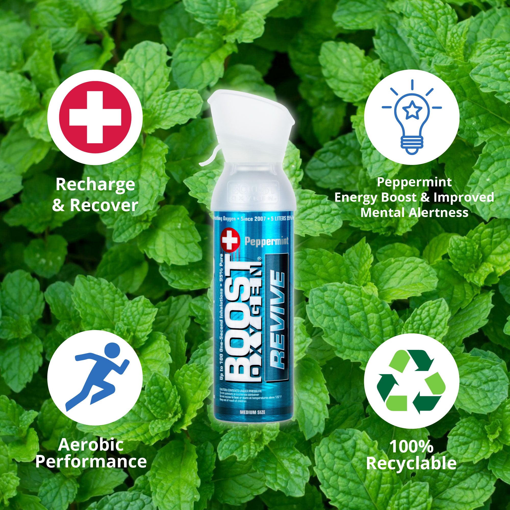 Boost Oxygen Natural Portable 5L Pure Canned Oxygen Canister Peppermint (4 Pack) - Smart-nests