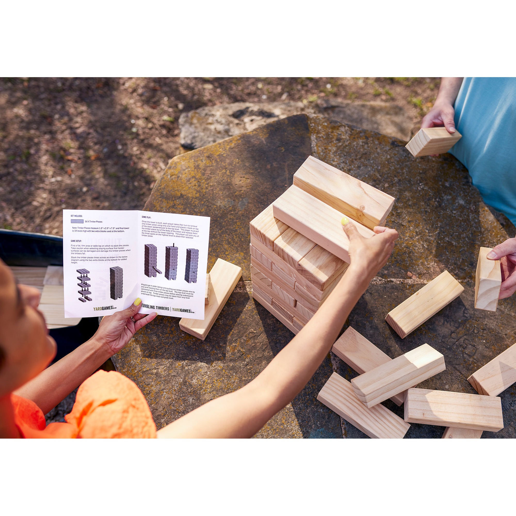 Yard Games Giant Tumbling Timbers 30" Wood Block Stacking Game w/ Case, Natural - Smart-nests