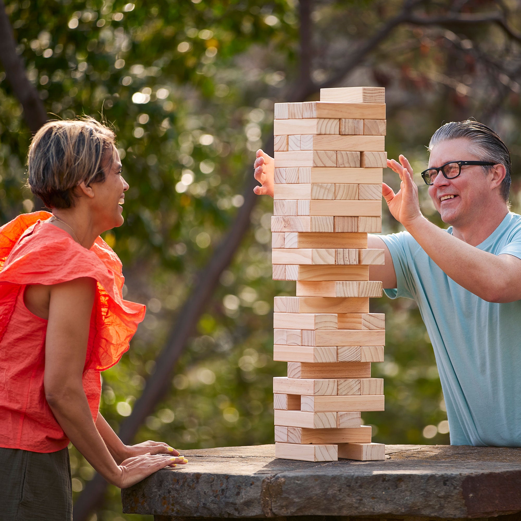 Yard Games Giant Tumbling Timbers 30" Wood Block Stacking Game w/ Case, Natural - Smart-nests
