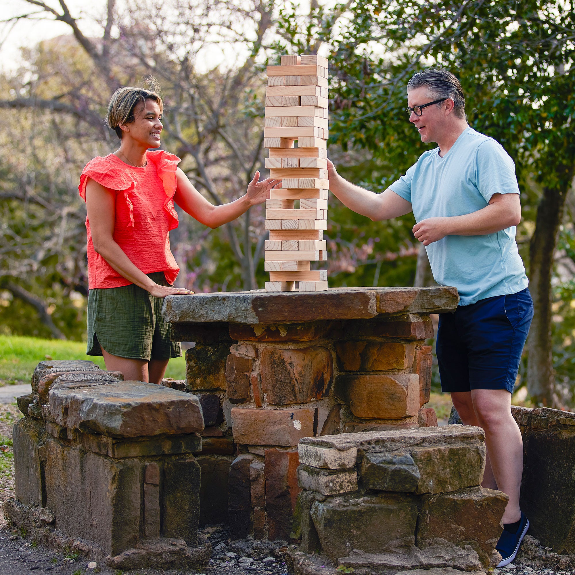 Yard Games Giant Tumbling Timbers 30" Wood Block Stacking Game w/ Case, Natural - Smart-nests