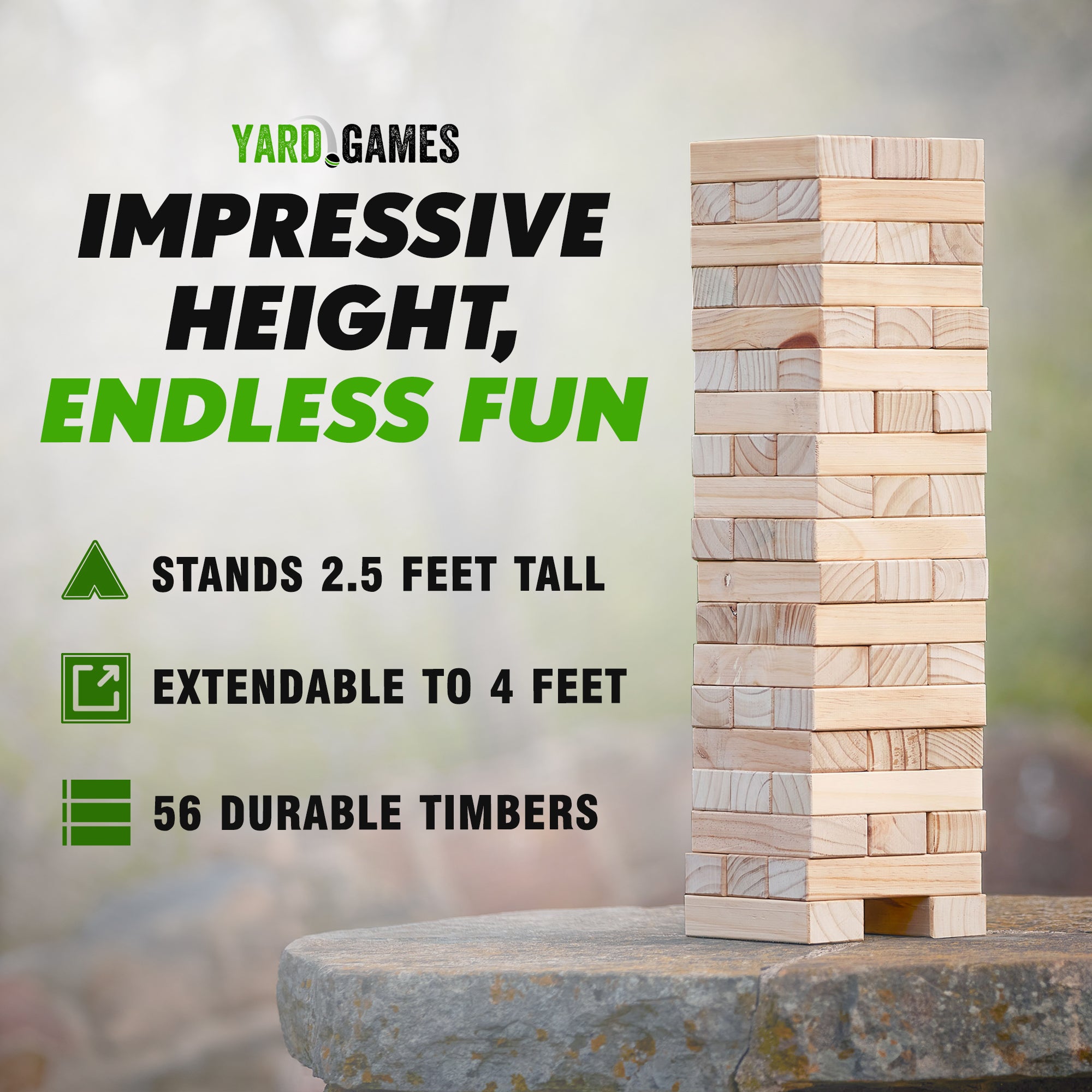 Yard Games Giant Tumbling Timbers 30" Wood Block Stacking Game w/ Case, Natural - Smart-nests