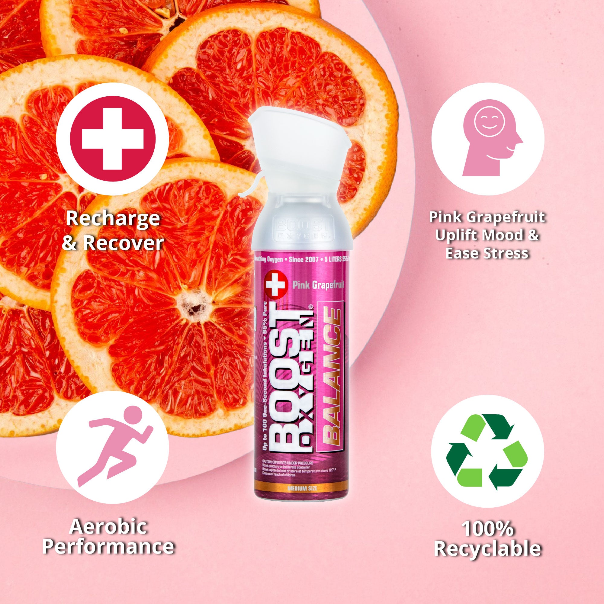 Boost Oxygen Natural 5 Liter Pure Oxygen Canister, Pink Grapefruit (6 Pack) - Smart-nests