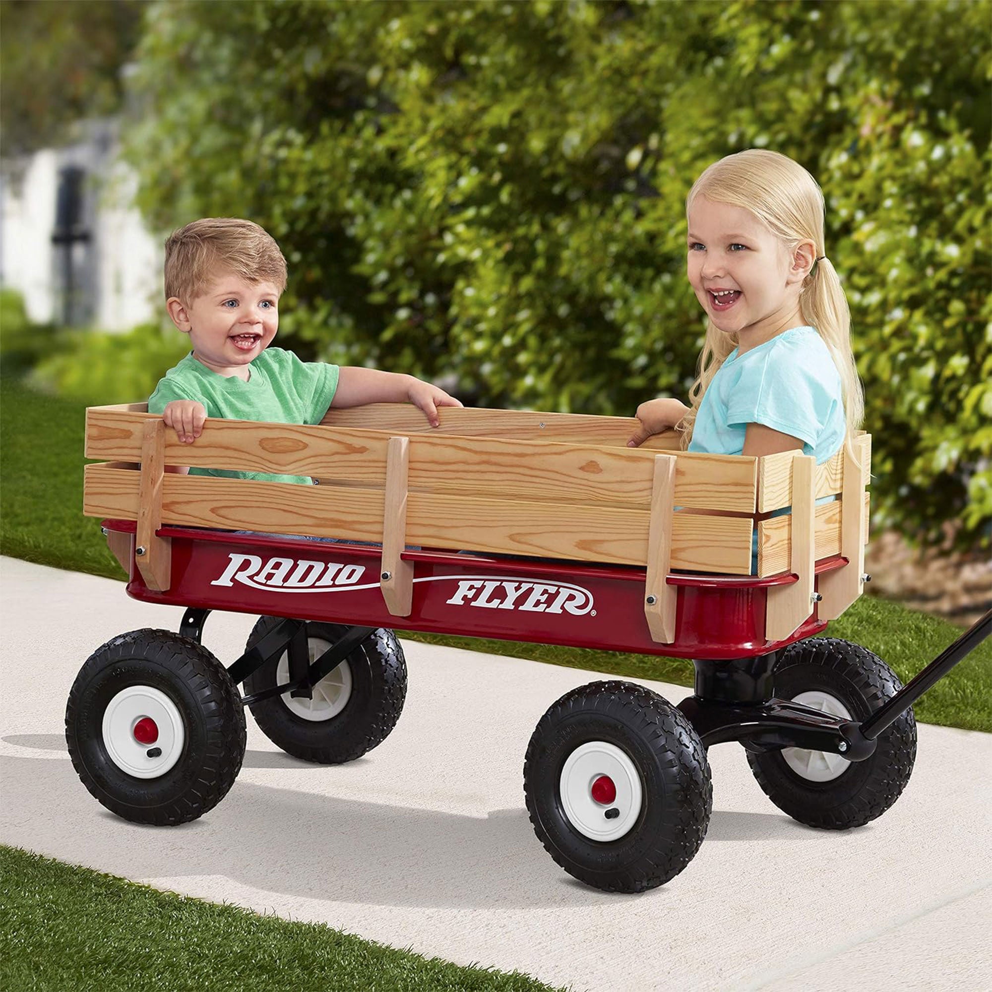 Radio Flyer Full Size All Terrain Classic Steel and Wood Pull Along Wagon, Red - Smart-nests