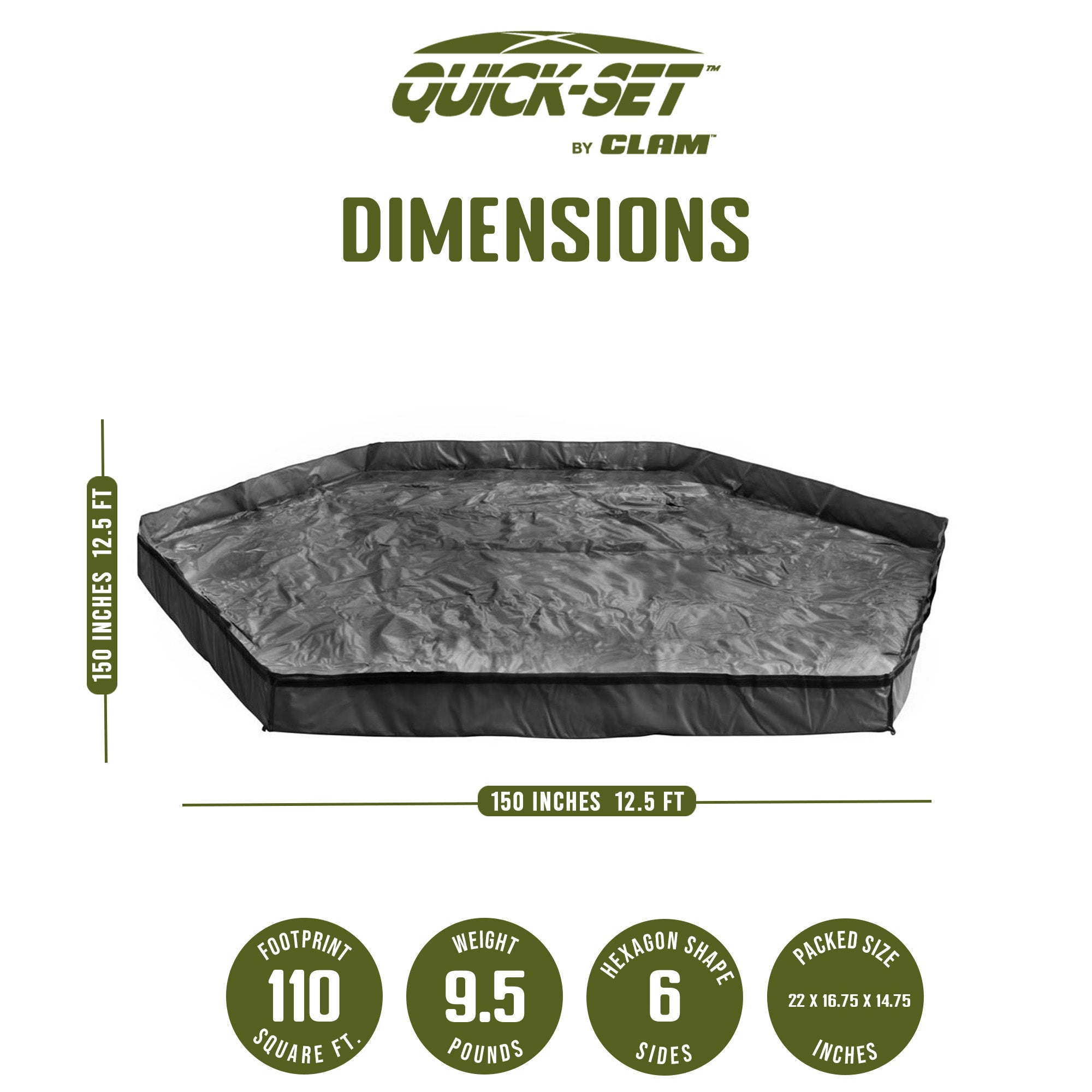 CLAM 150"x150" Quick-Set Floor Tarp Mat for Pavilion Camper Shelter, Floor Only - Smart-nests