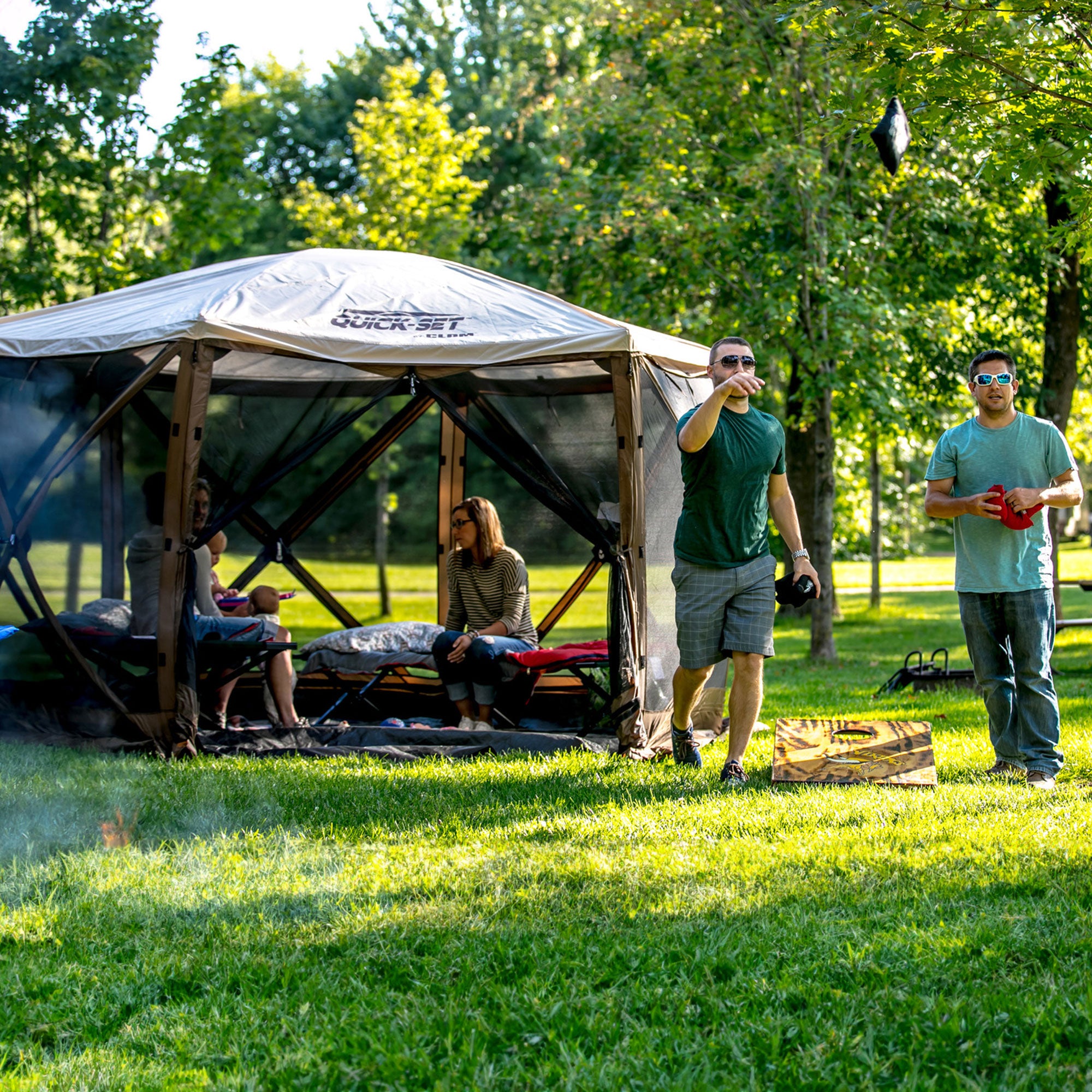 CLAM Quick-Set Pavilion Screened Canopy Tent Rain Fly Tarp, Cover Only, Tan - Smart-nests