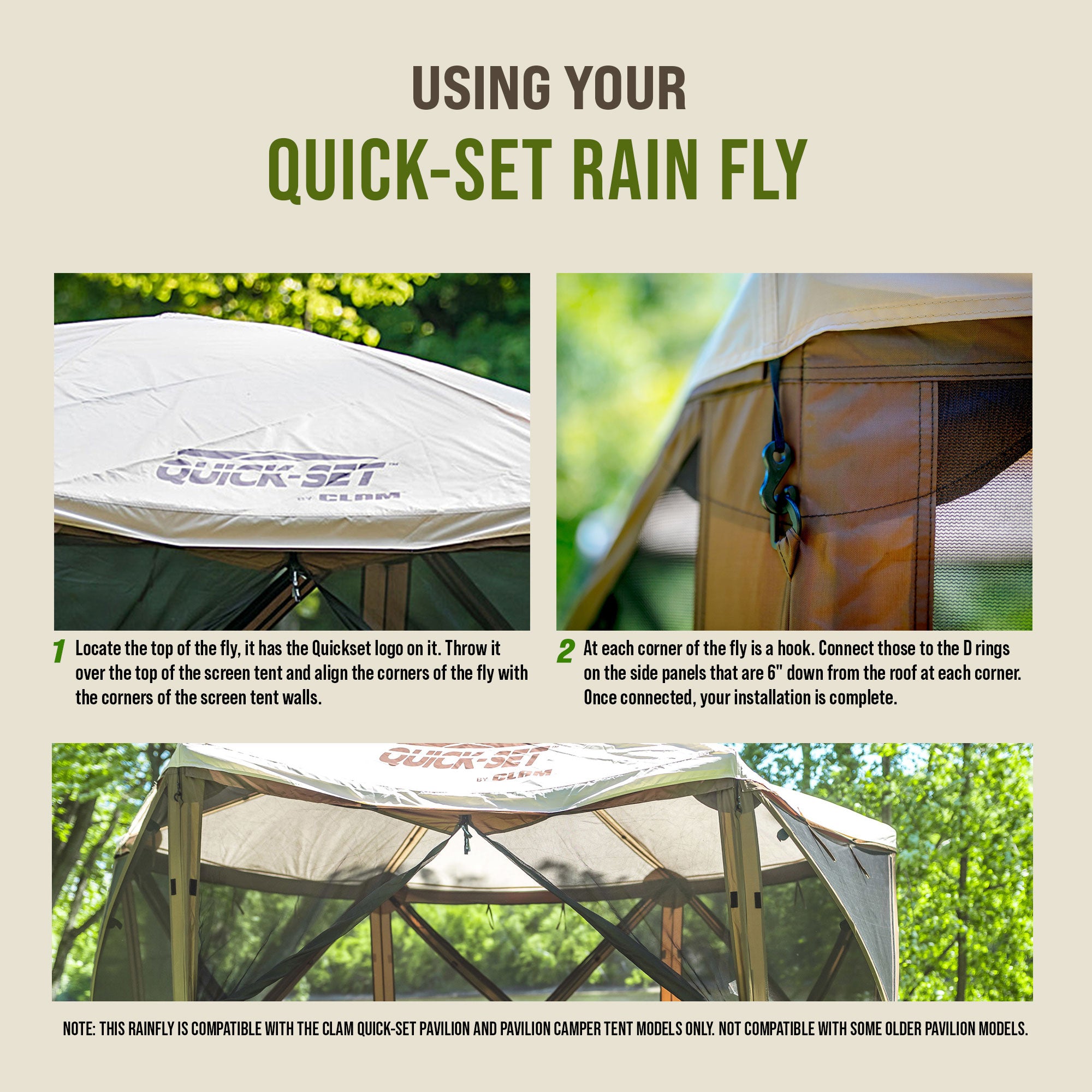 CLAM Quick-Set Pavilion Screened Canopy Tent Rain Fly Tarp, Cover Only, Tan - Smart-nests