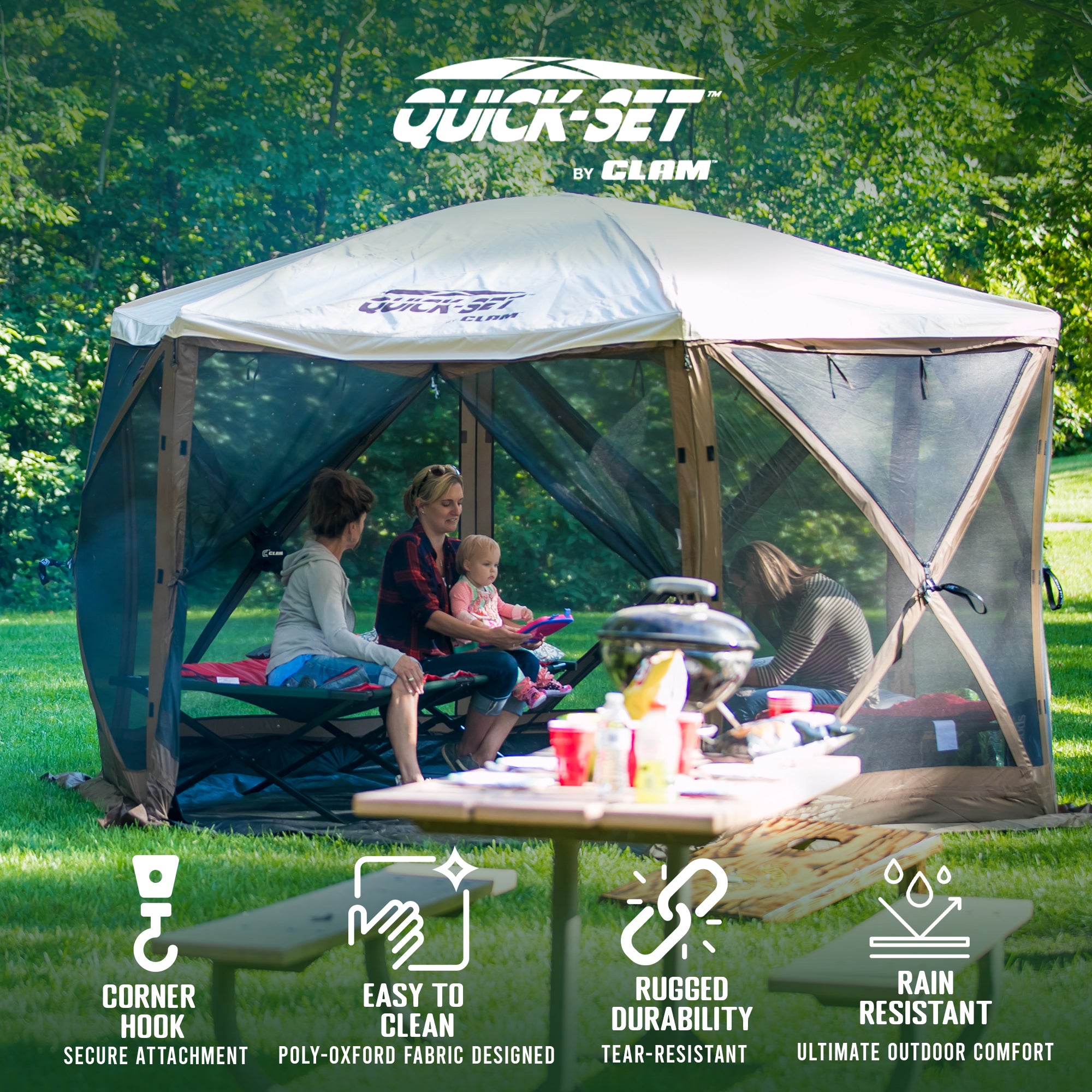 CLAM Quick-Set Pavilion Screened Canopy Tent Rain Fly Tarp, Cover Only, Tan - Smart-nests