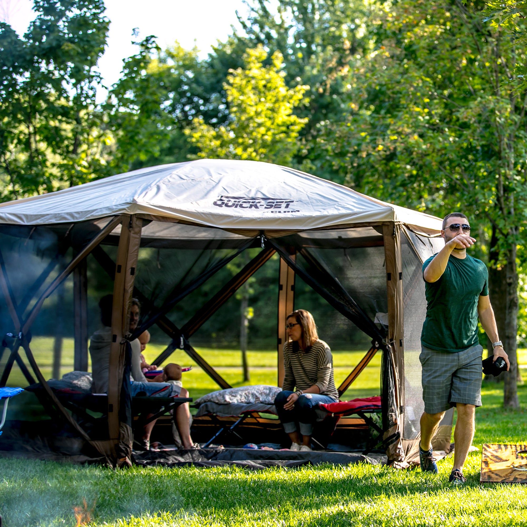 CLAM Quick-Set Pavilion Screened Canopy Tent Rain Fly Tarp, Cover Only, Tan - Smart-nests