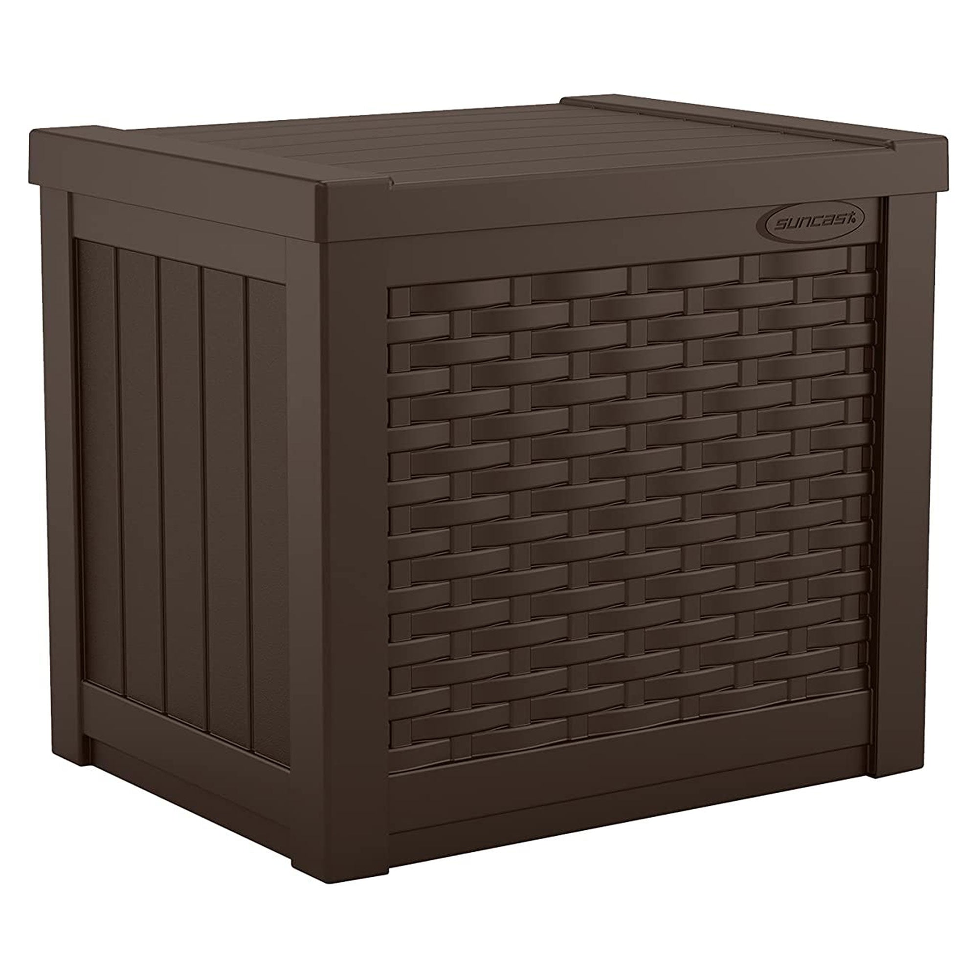 Suncast 22 Gallon Outdoor Patio Small Deck Chest Box with Storage Seat, Java - Smart-nests