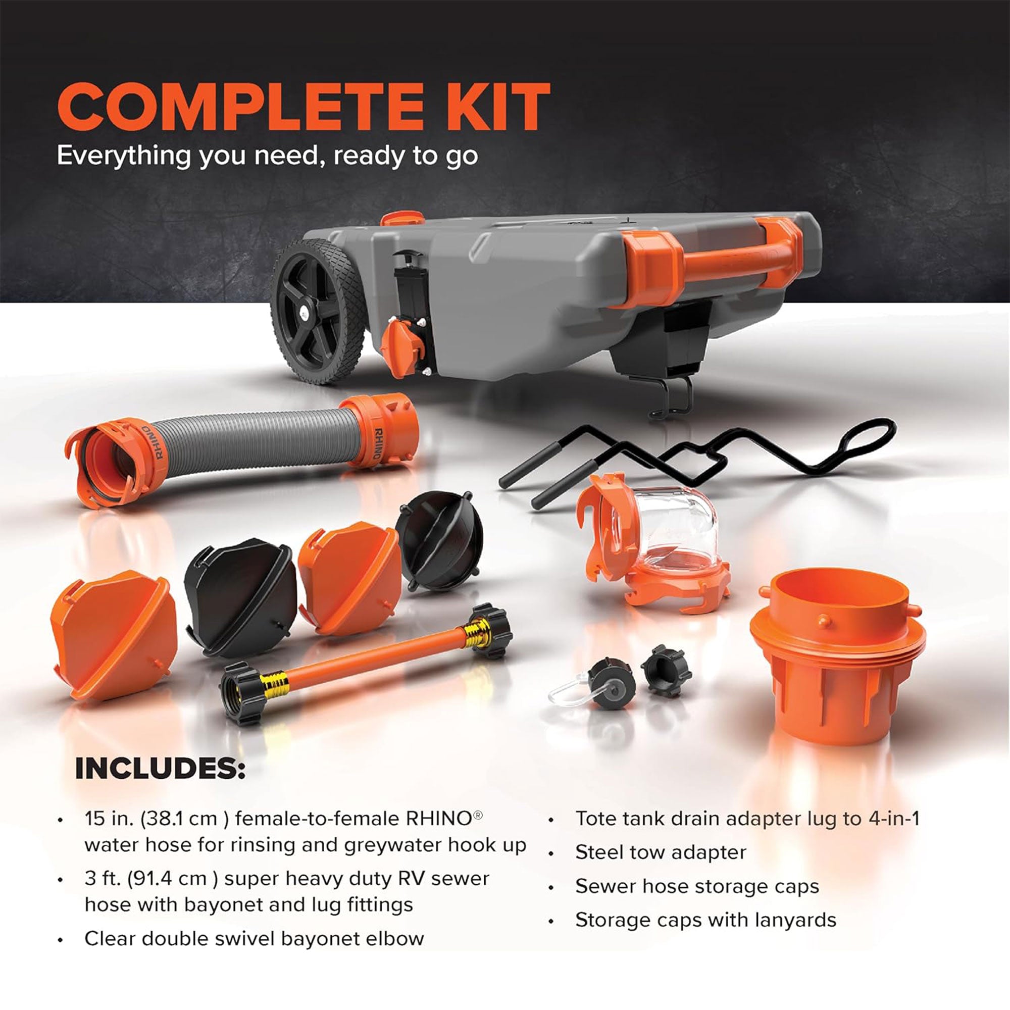 Camco 39004 Rhino Portable 28 Gallon RV Waste Tank Holding Hose and Accessories - Smart-nests