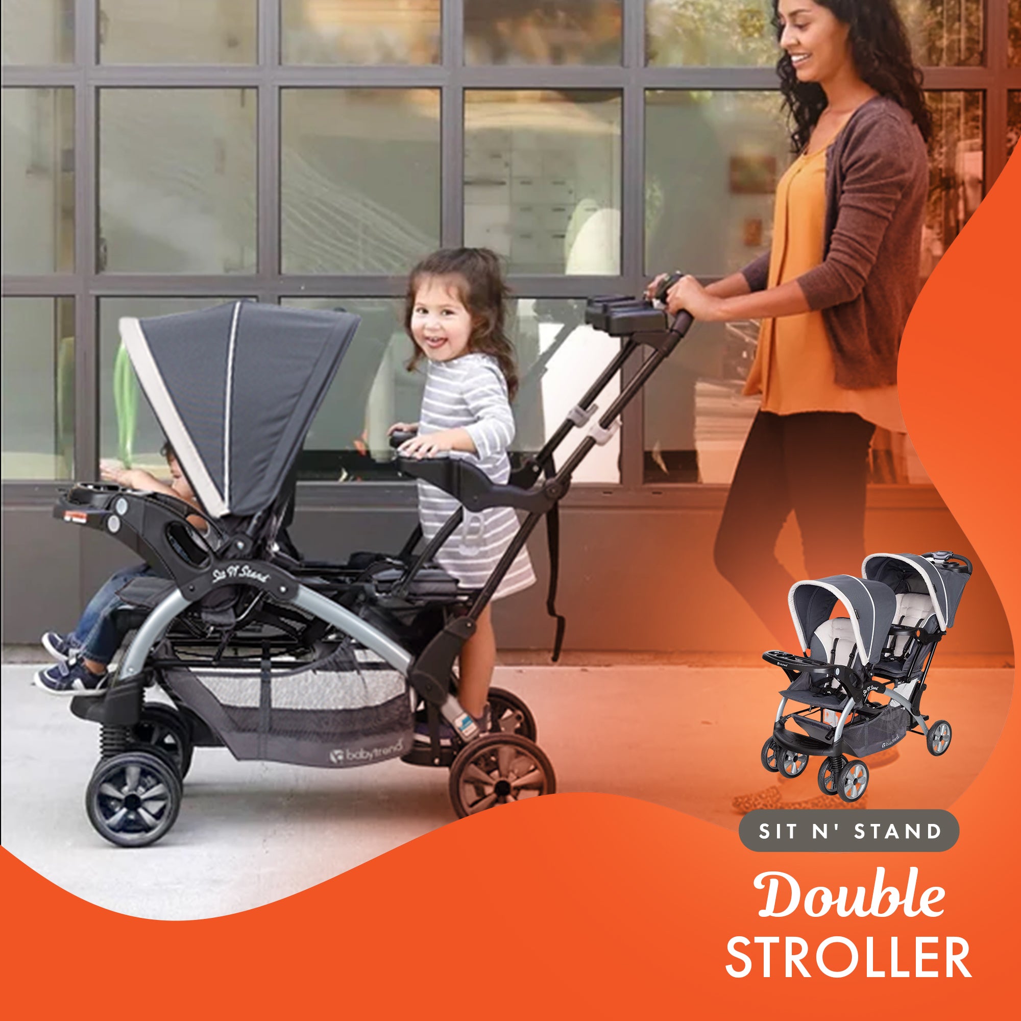 Baby Trend Sit N' Stand Travel Double Baby Stroller w/ Single Car Seat, Magnolia - Smart-nests