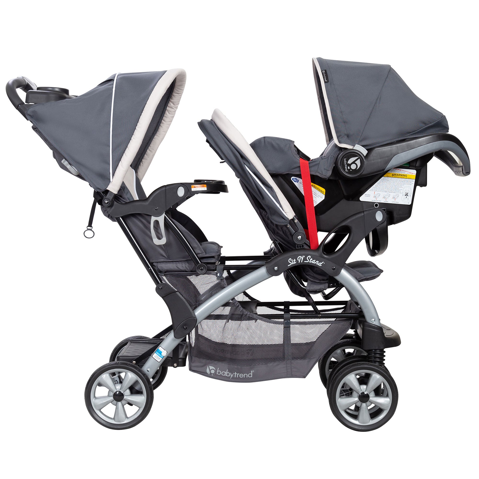 Baby Trend Sit N' Stand Travel Double Baby Stroller w/ Single Car Seat, Magnolia - Smart-nests
