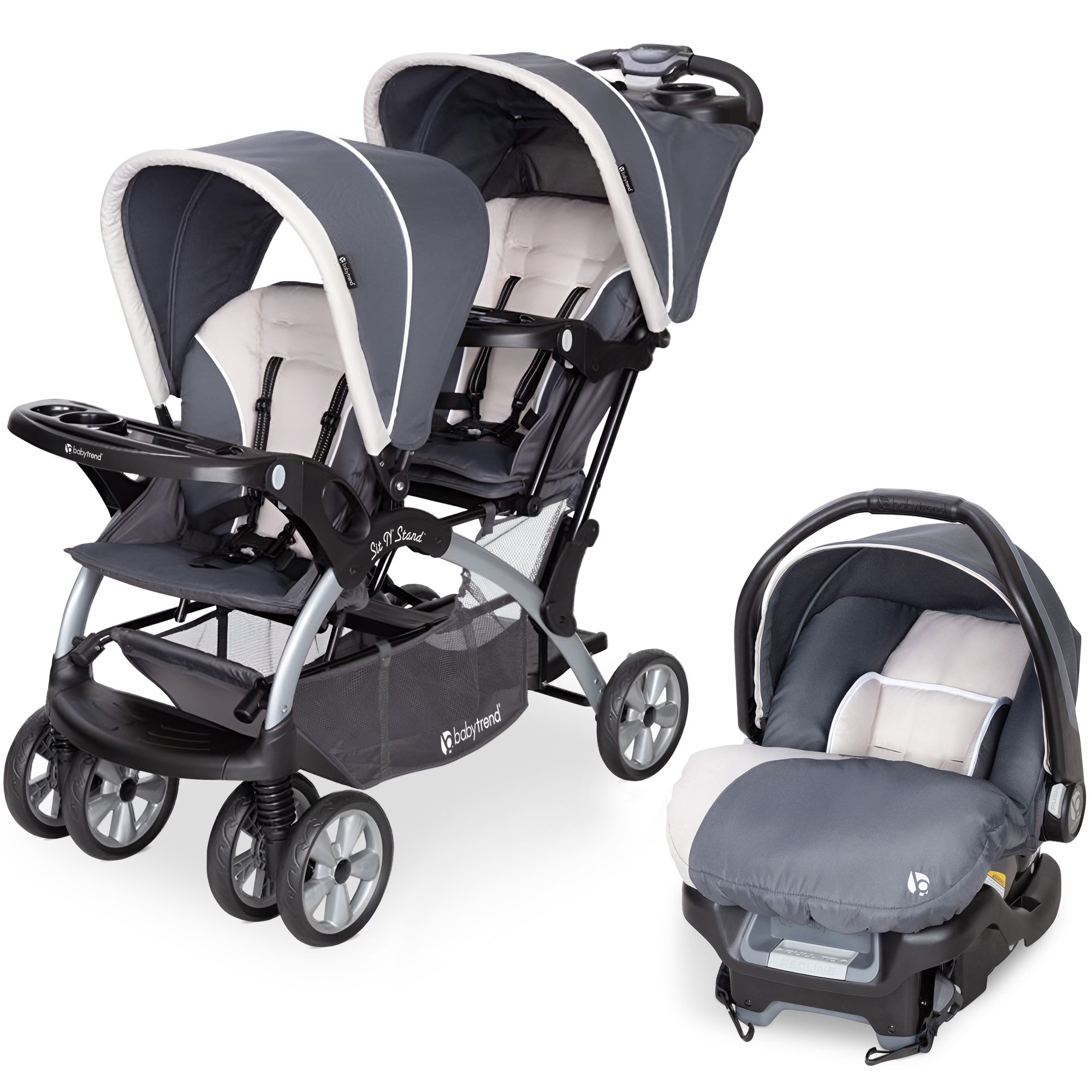 Baby Trend Sit N' Stand Travel Double Baby Stroller w/ Single Car Seat, Magnolia - Smart-nests