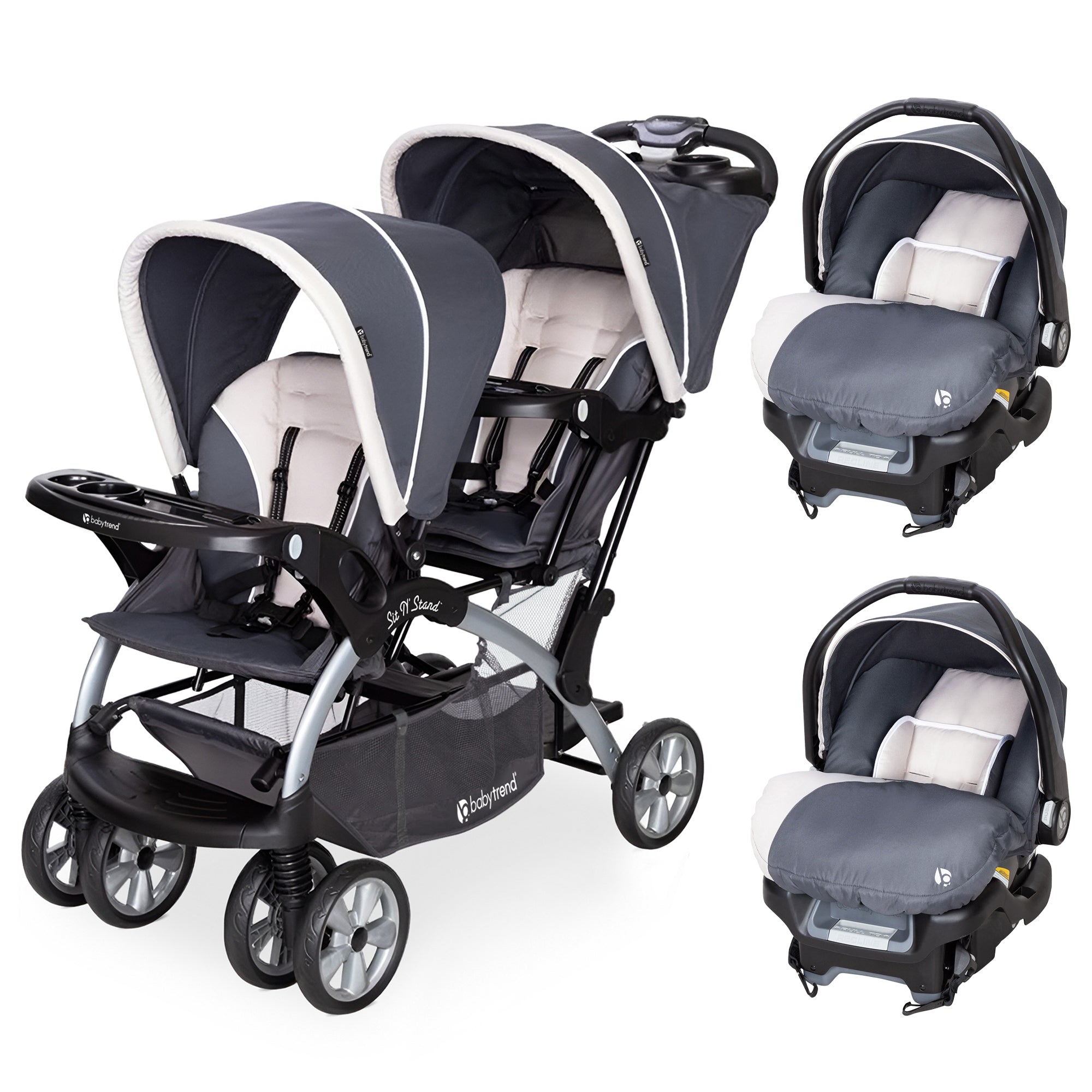 Baby Trend Sit N Stand Baby Double Stroller & 2 Infant Car Seat Combo, Magnolia - Smart-nests