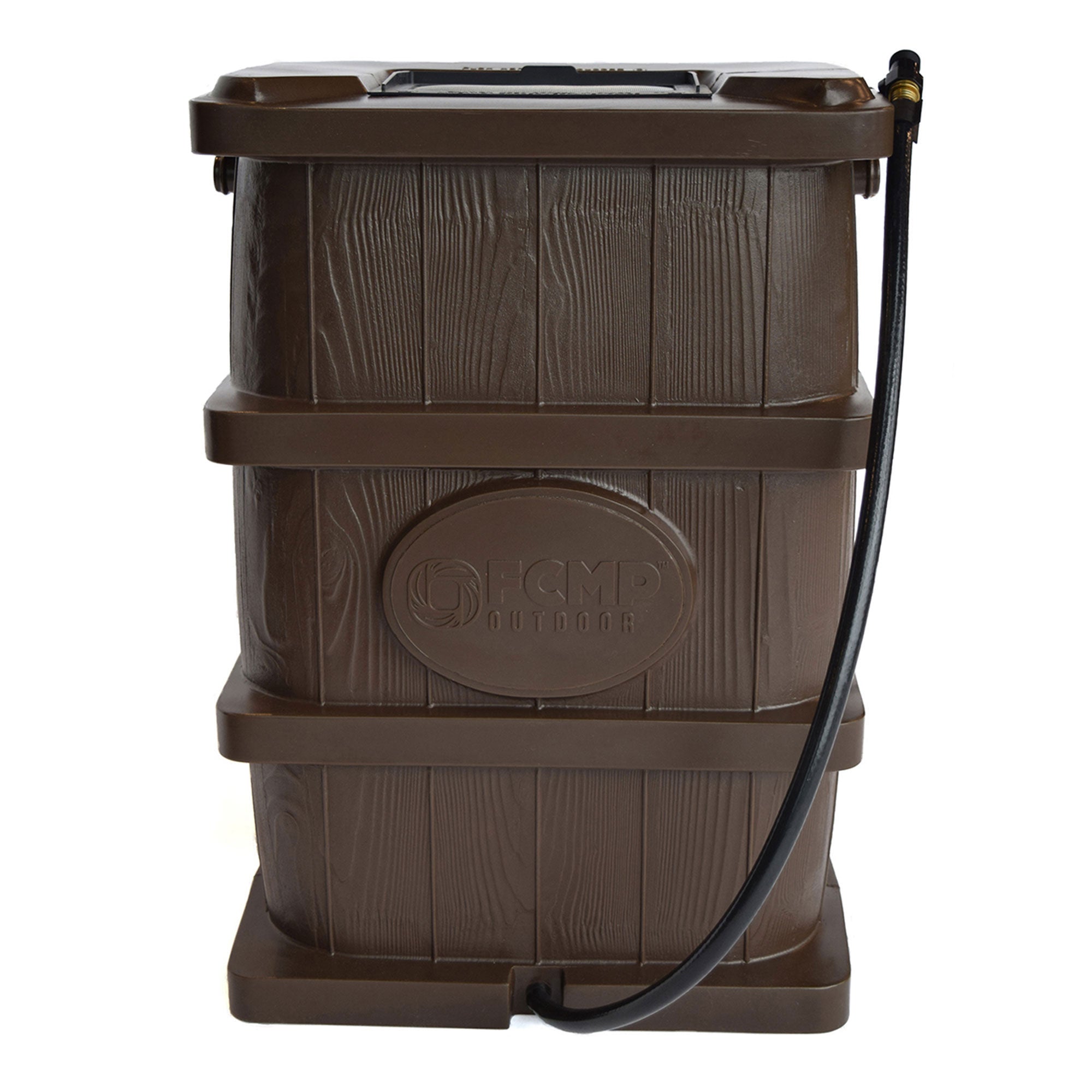 FCMP Outdoor WG4000 45 Gal Wood Grain Rain Water Catcher Barrel Container, Brown - Smart-nests