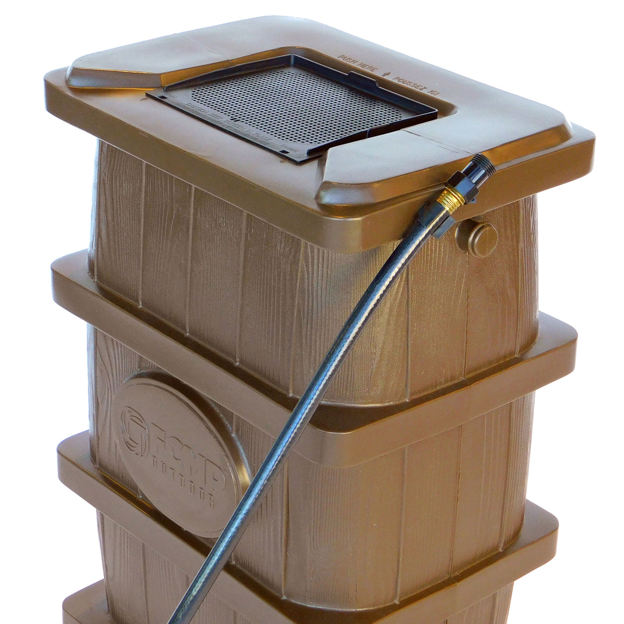 FCMP Outdoor WG4000 45 Gal Wood Grain Rain Water Catcher Barrel Container, Brown - Smart-nests