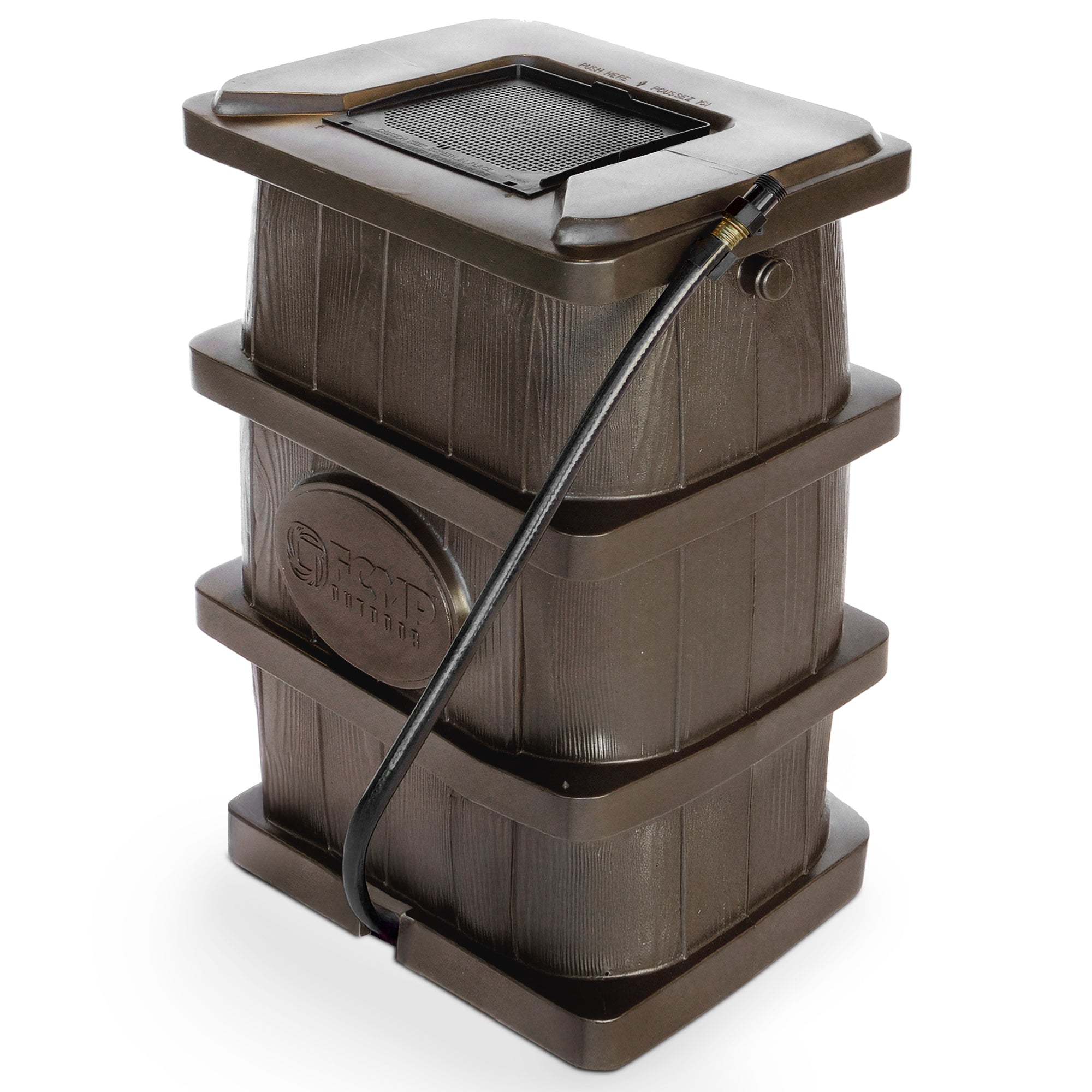 FCMP Outdoor WG4000 45 Gal Wood Grain Rain Water Catcher Barrel Container, Brown - Smart-nests