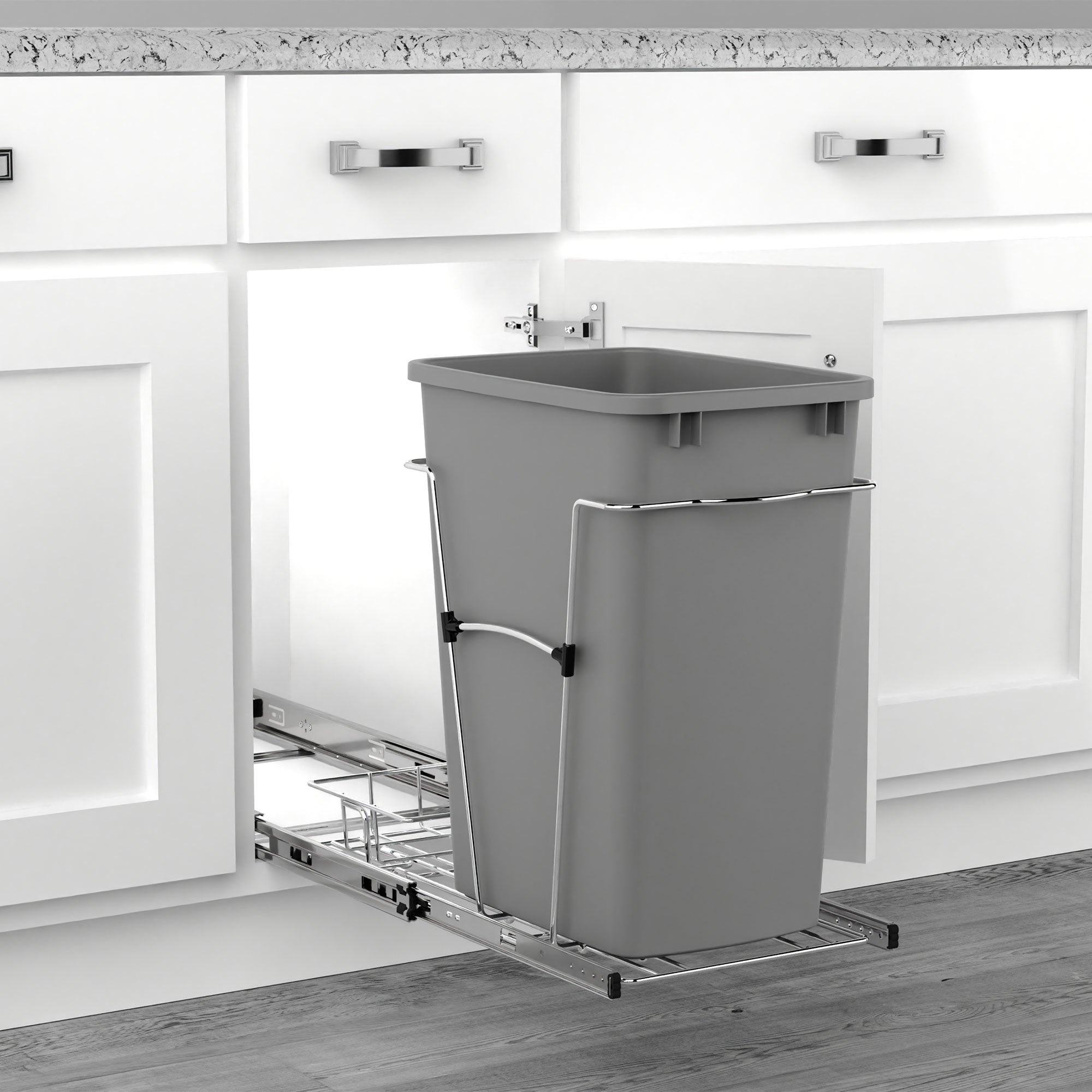 Rev-A-Shelf Pullout Trash Can 35 qt. for Kitchen Cabinets, Silver, RV-12KD-17C S - Smart-nests