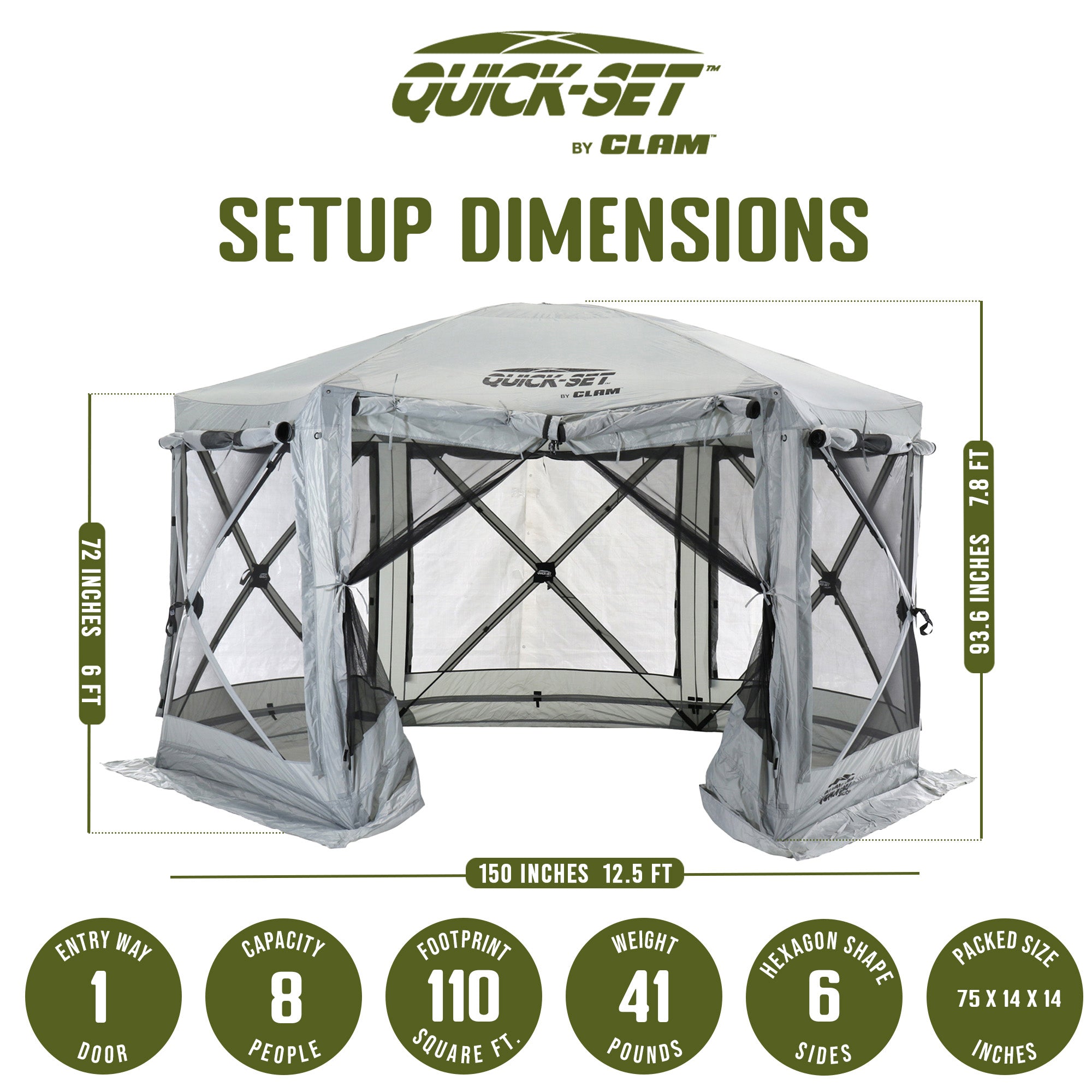 CLAM Quick-Set Pavilion 12.5 x 12.5 Foot Portable Outdoor Canopy Shelter, Gray - Smart-nests