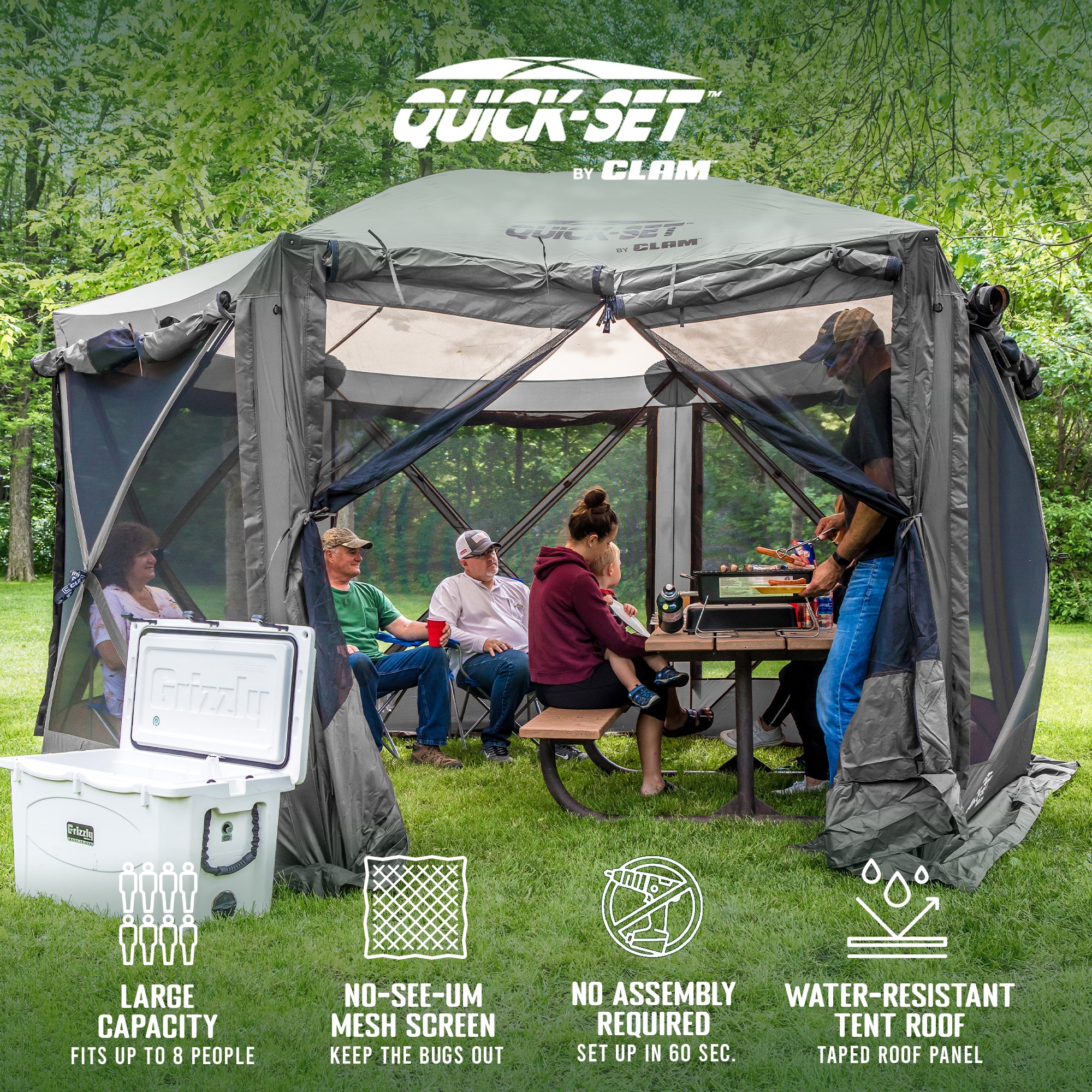 CLAM Quick-Set Pavilion 12.5 x 12.5 Foot Portable Outdoor Canopy Shelter, Gray - Smart-nests
