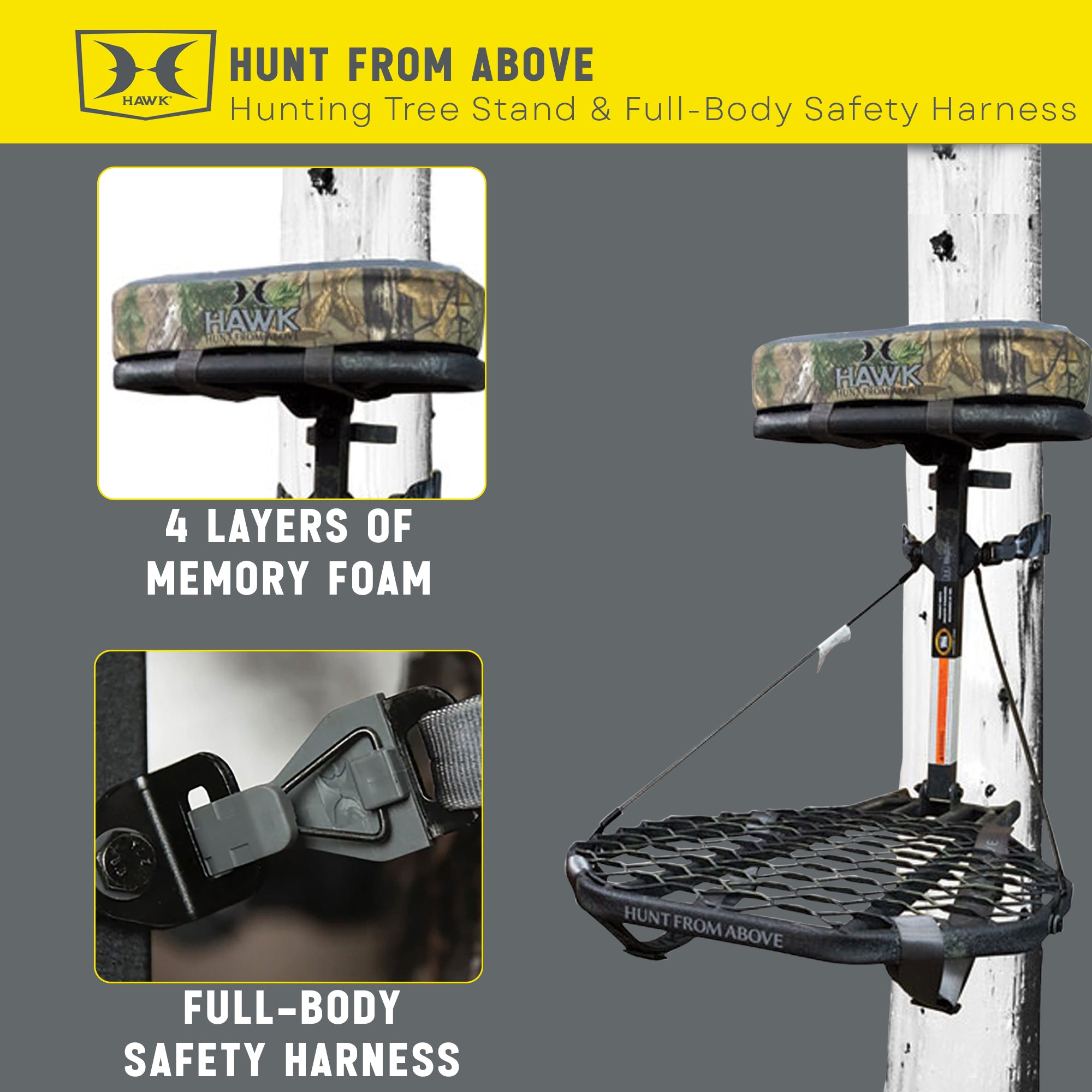 Hawk COMBAT Hang On Tree Stand, Deer Stand with 21 x 27" Saddle Hunting Platform - Smart-nests