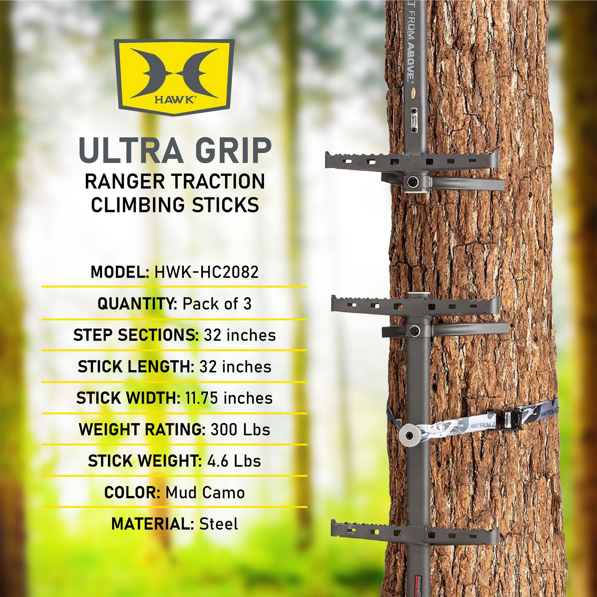 Hawk Ranger Traction 32" Climbing Sticks, Angled Step Tree Climbing Gear, 3-Pack - Smart-nests