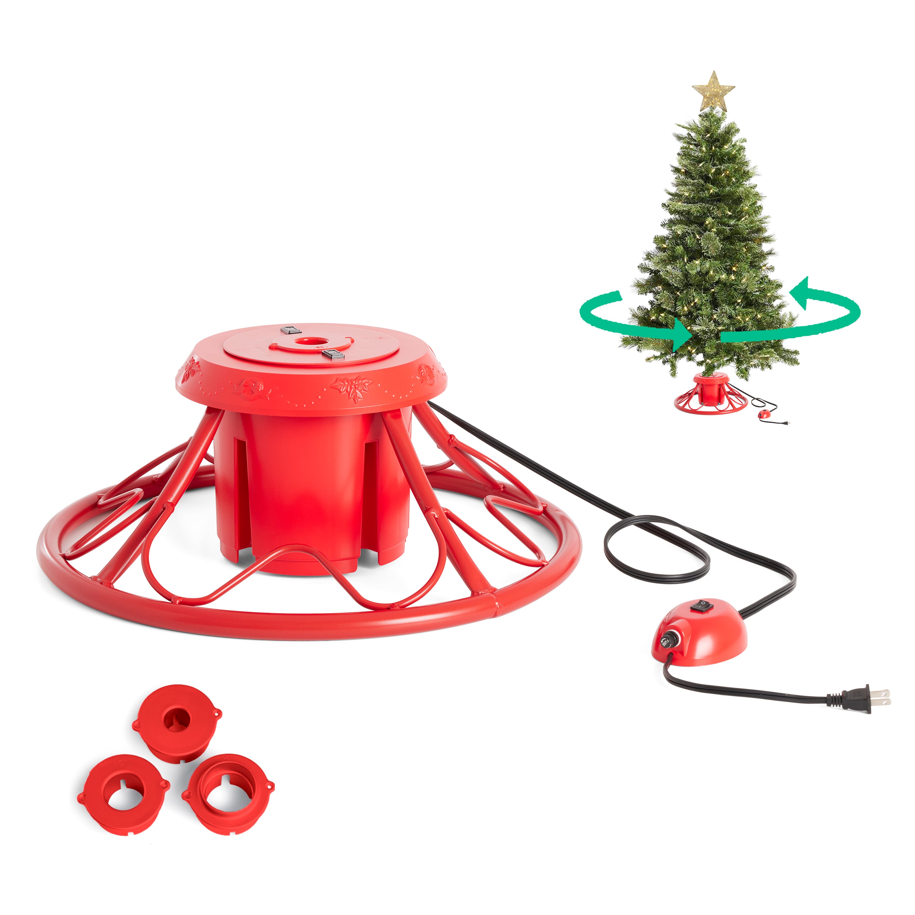 Home Heritage 1-1.75" Artificial Christmas Tree Base Rotating Metal Stand, Red - Smart-nests