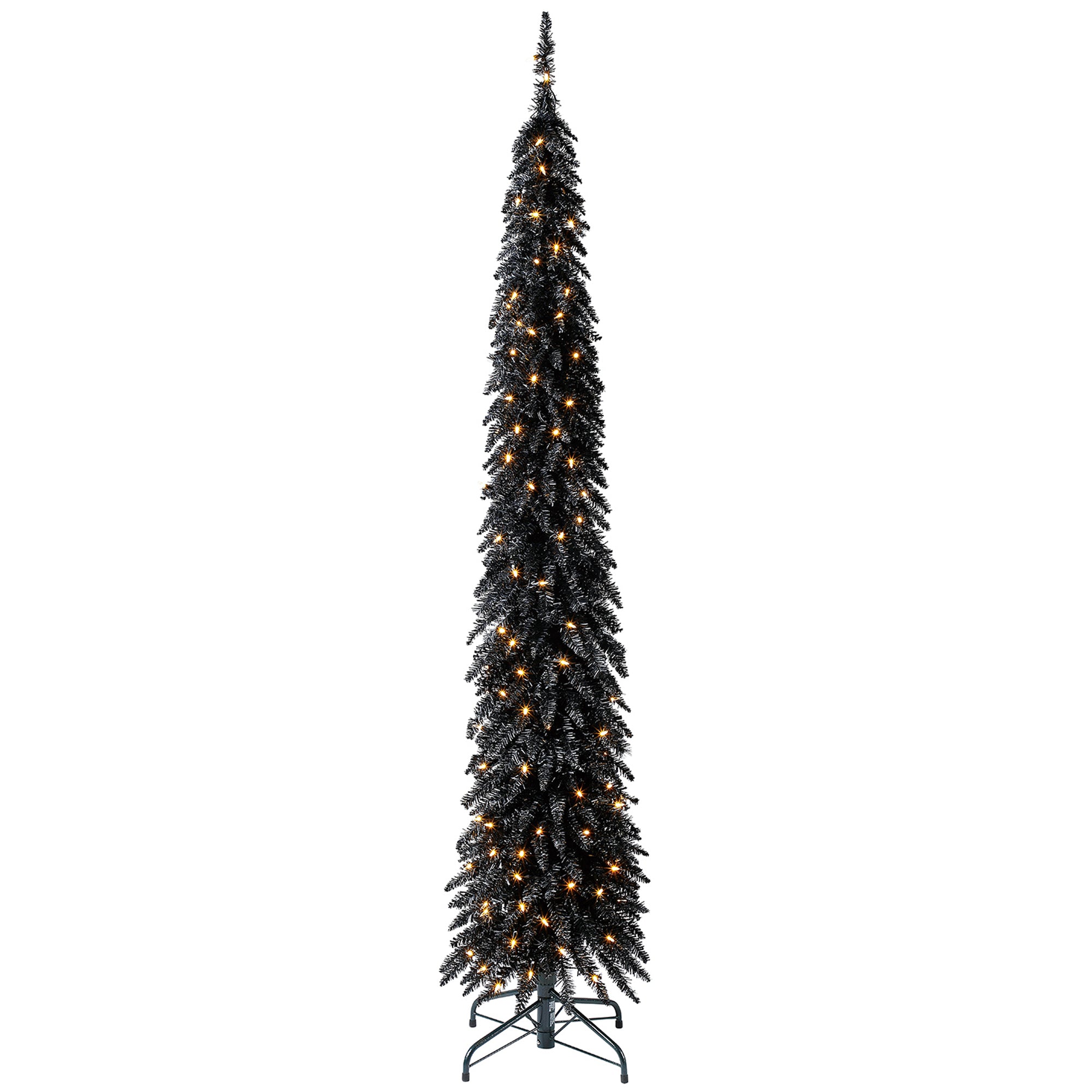 Home Heritage Tinsel 7' Pencil 150 LED Pre-Lit Artificial Christmas Tree, Black - Smart-nests