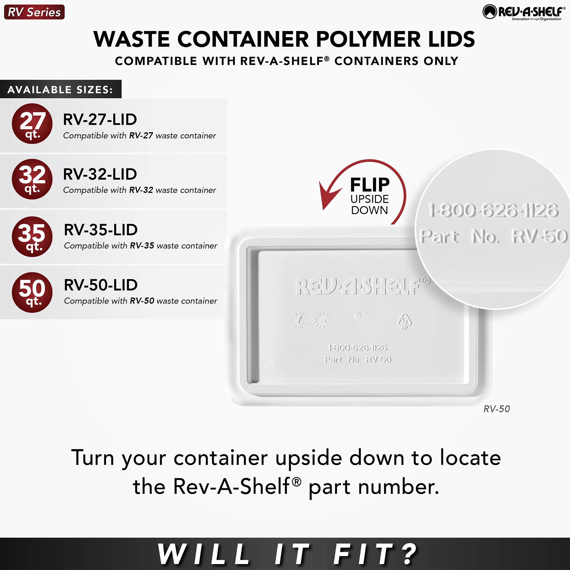 Rev-A-Shelf 35 qt. Trash Can Replacement Lid, Silver (Lid Only), RV-35-LID-17-1 - Smart-nests