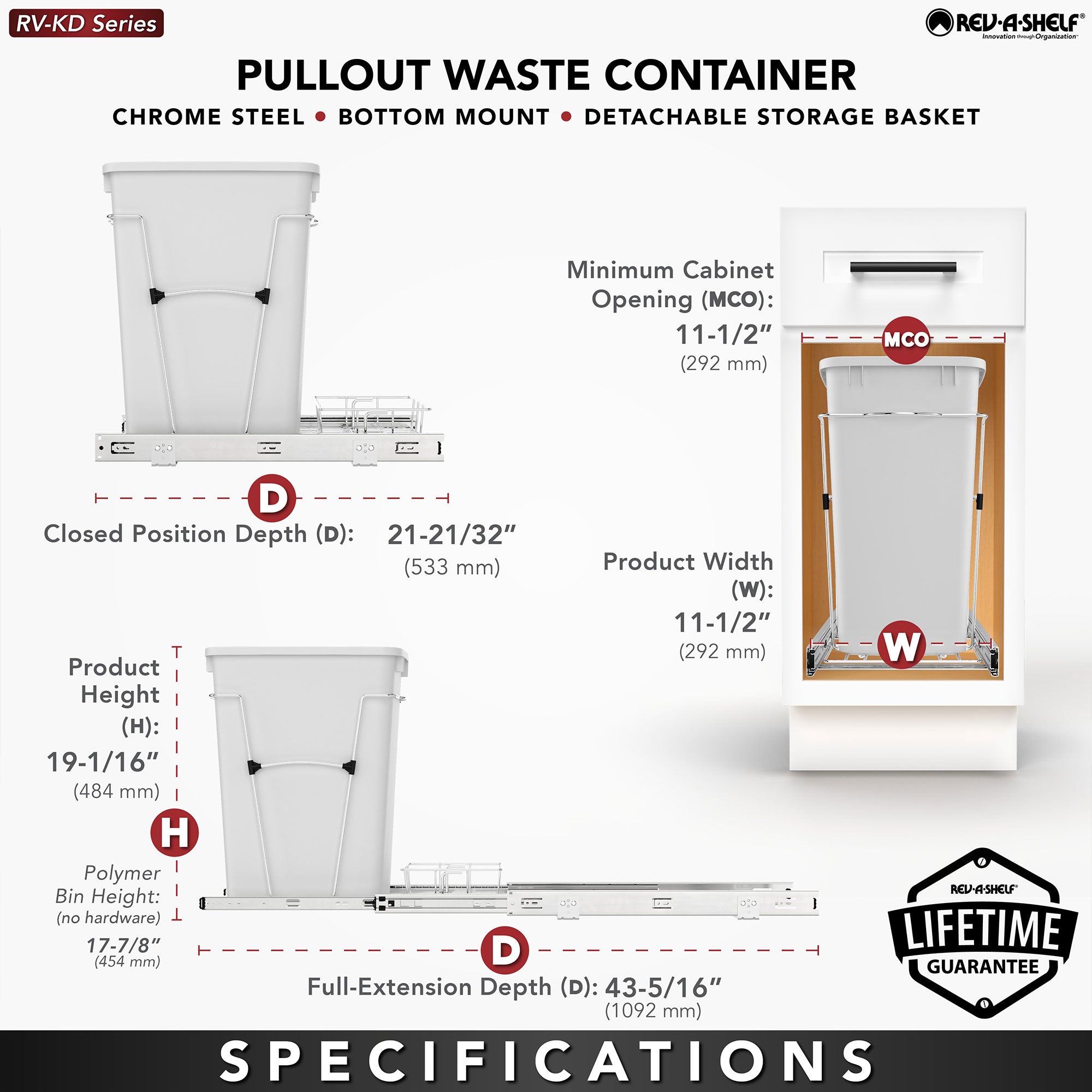 Rev-A-Shelf Pullout Trash Can 35 qt. for Kitchen Cabinets, Black, RV-12KD-18C S - Smart-nests