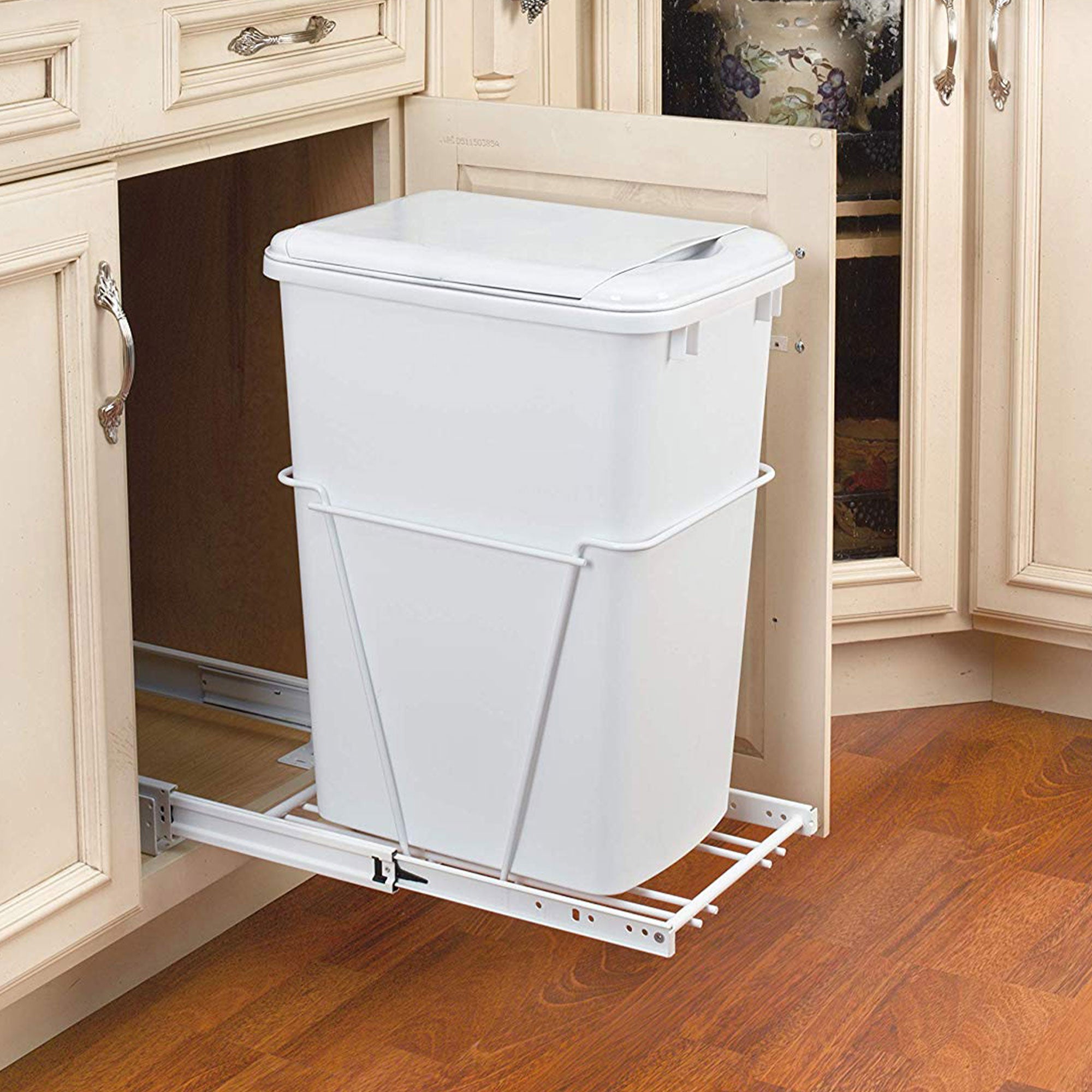 Rev-A-Shelf Single Pullout 35 qt. Sliding Trash Can for Kitchen Cabinet, RV-12PB - Smart-nests