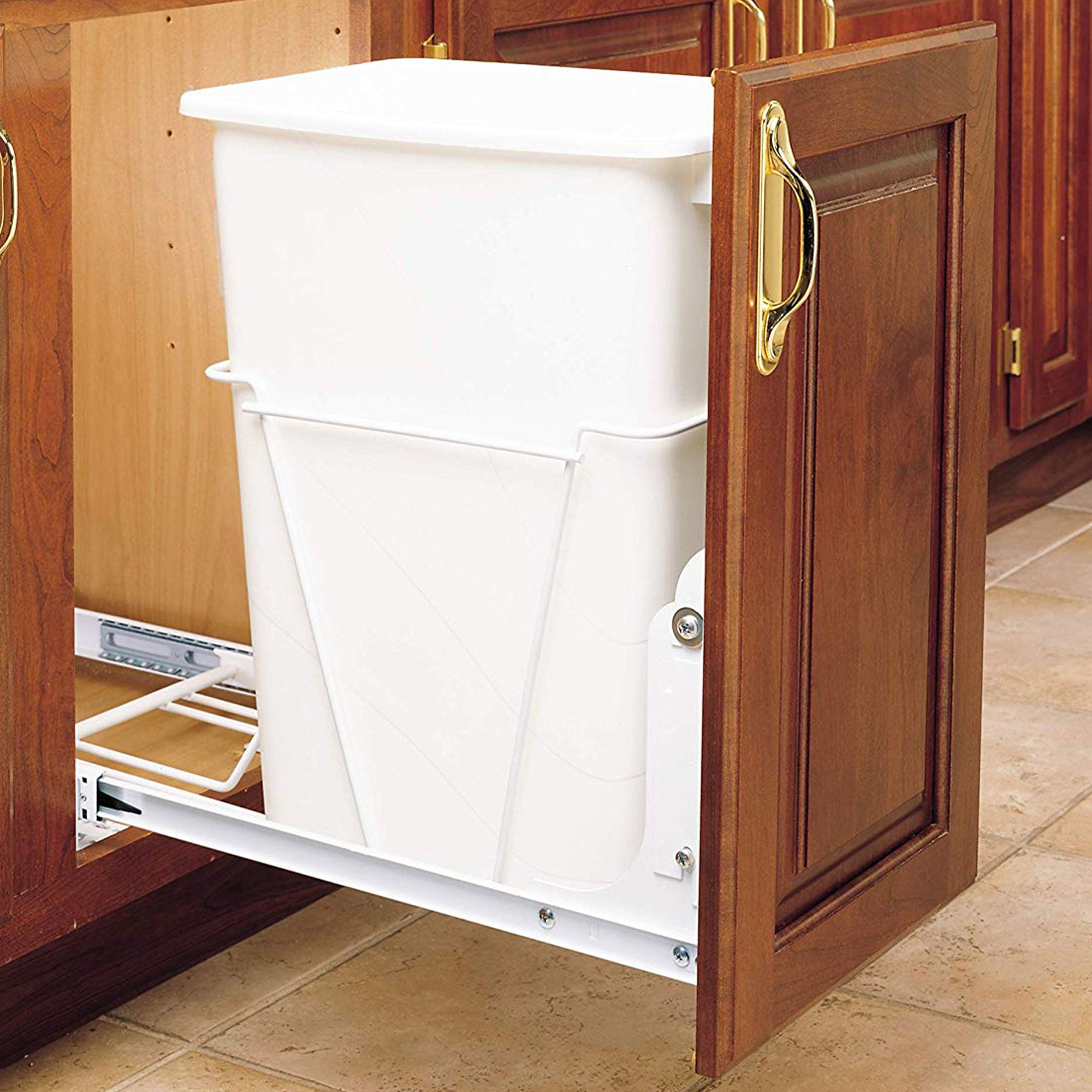 Rev-A-Shelf Single Pullout 35 qt. Sliding Trash Can for Kitchen Cabinet, RV-12PB - Smart-nests