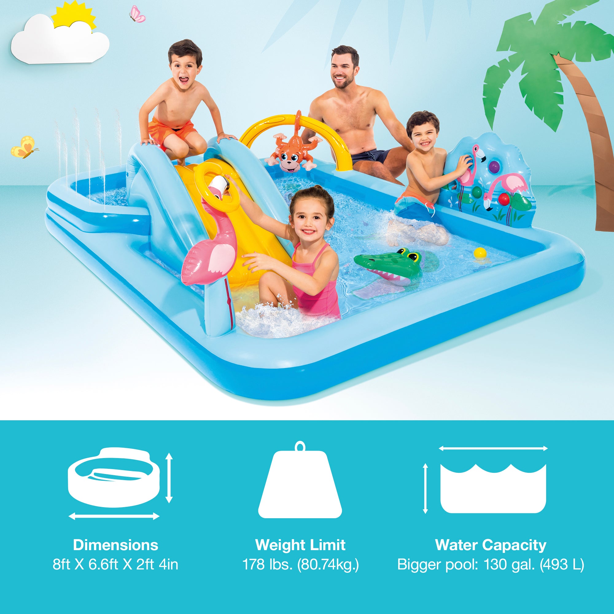 Intex 96" x 78" x 28" Inflatable Jungle Adventure Play Center Spray Kiddie Pool - Smart-nests