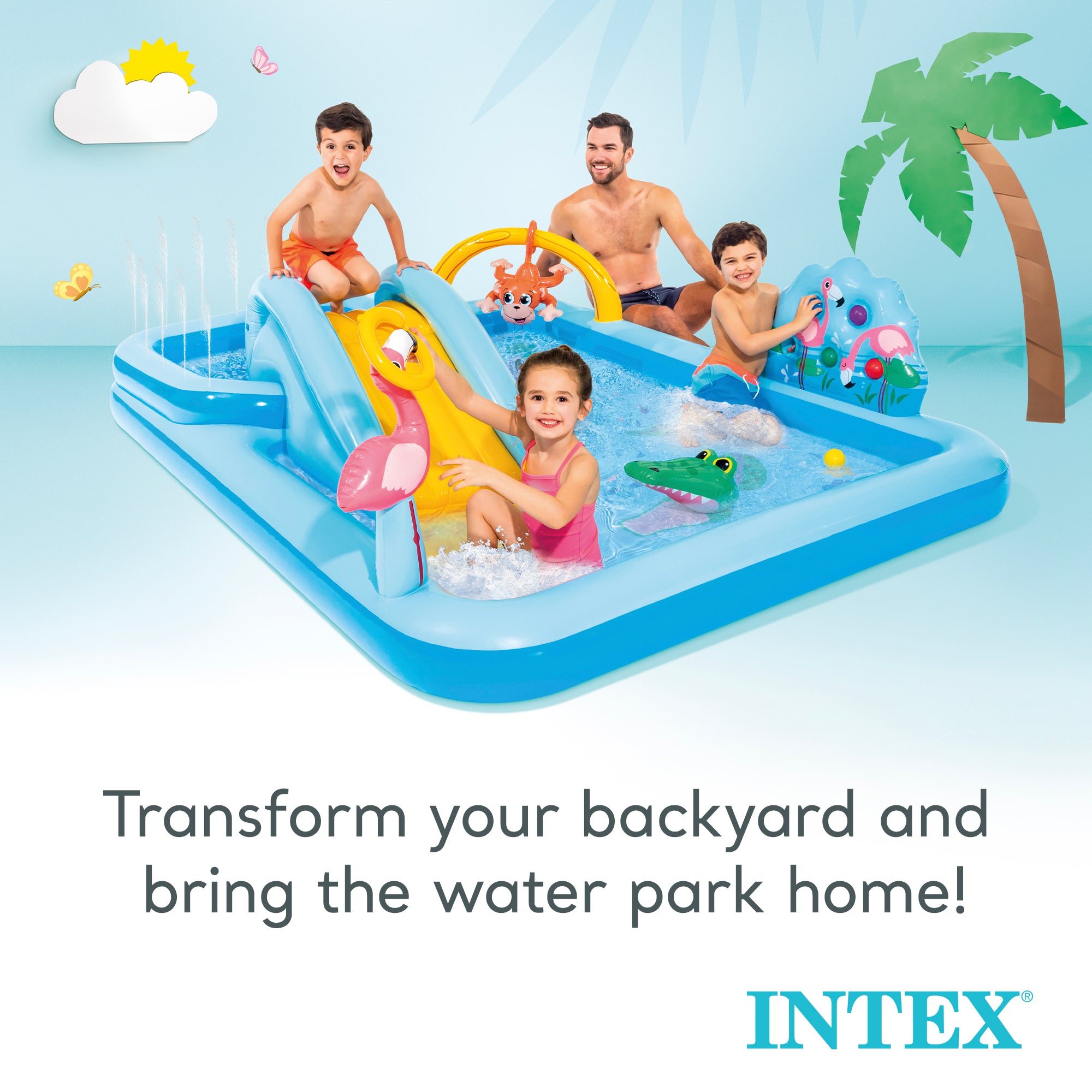 Intex 96" x 78" x 28" Inflatable Jungle Adventure Play Center Spray Kiddie Pool - Smart-nests