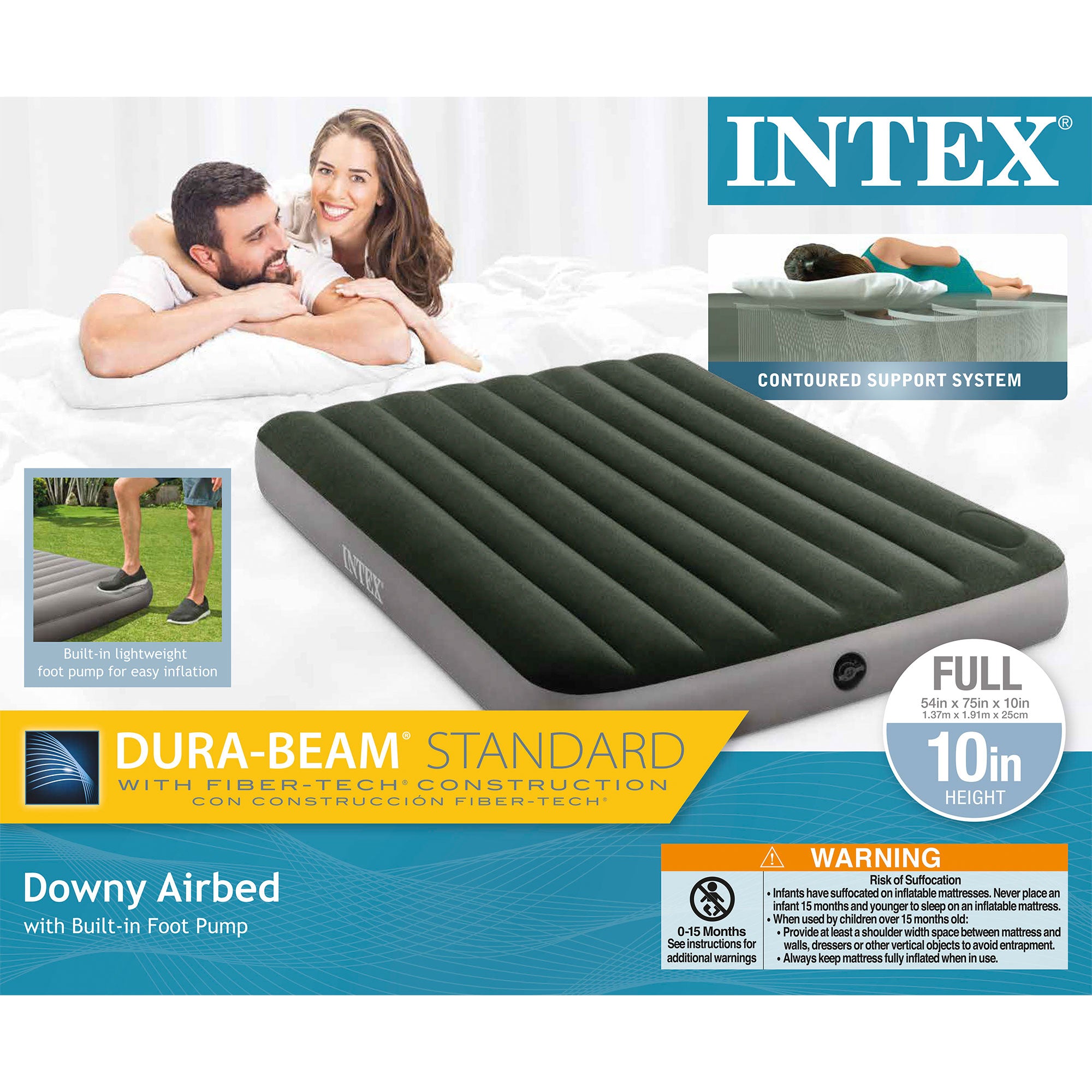 Intex Dura-Beam Standard Series Downy Airbed with Built-In Foot Pump, Full Size - Smart-nests