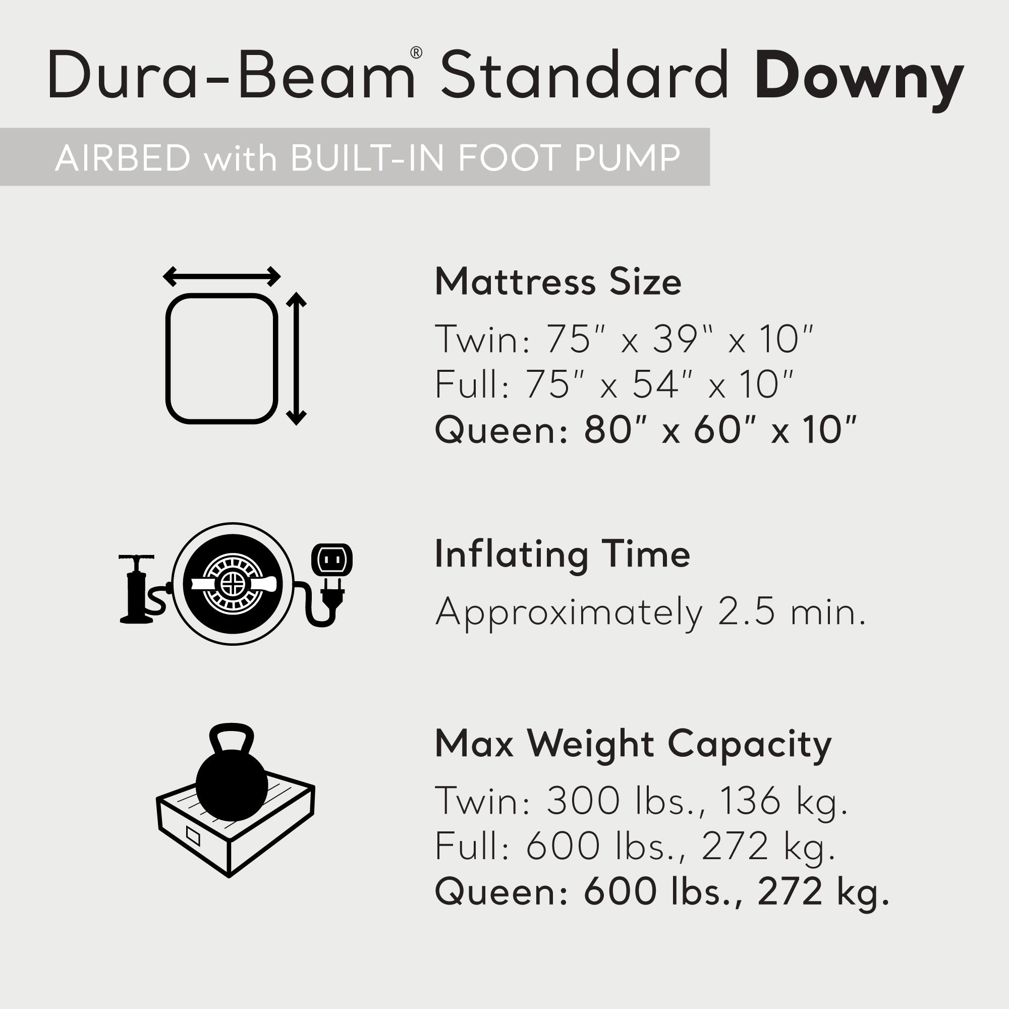 Intex 64763E Standard Dura Beam Downy Air Mattress Bed w/ Built In Pump, Queen - Smart-nests