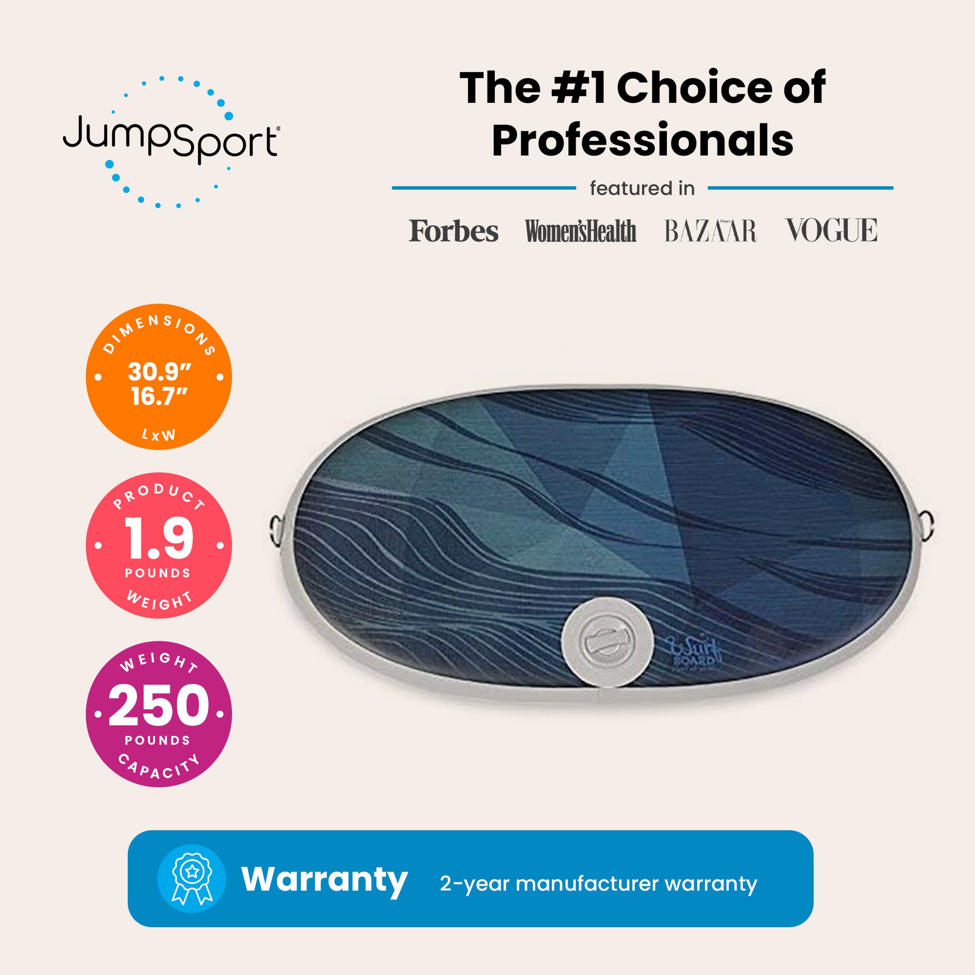JumpSport Wurf Board Office Standing Desk Anti-Fatigue Mat, Maui Ocean Blue - Smart-nests