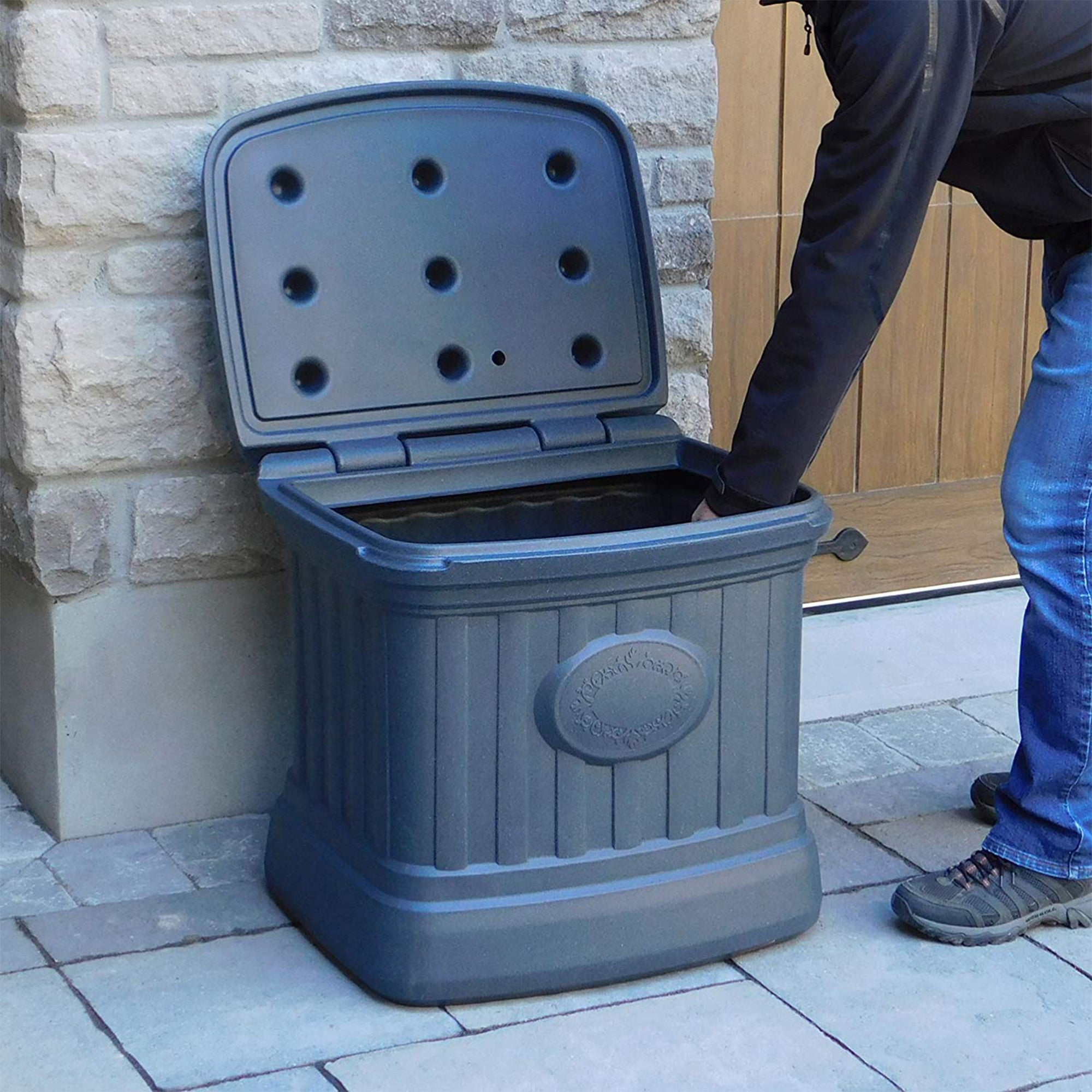FCMP Outdoor SB120-GRY-S 26 Gallon Outdoor Utility Storage Bin Container, Gray - Smart-nests