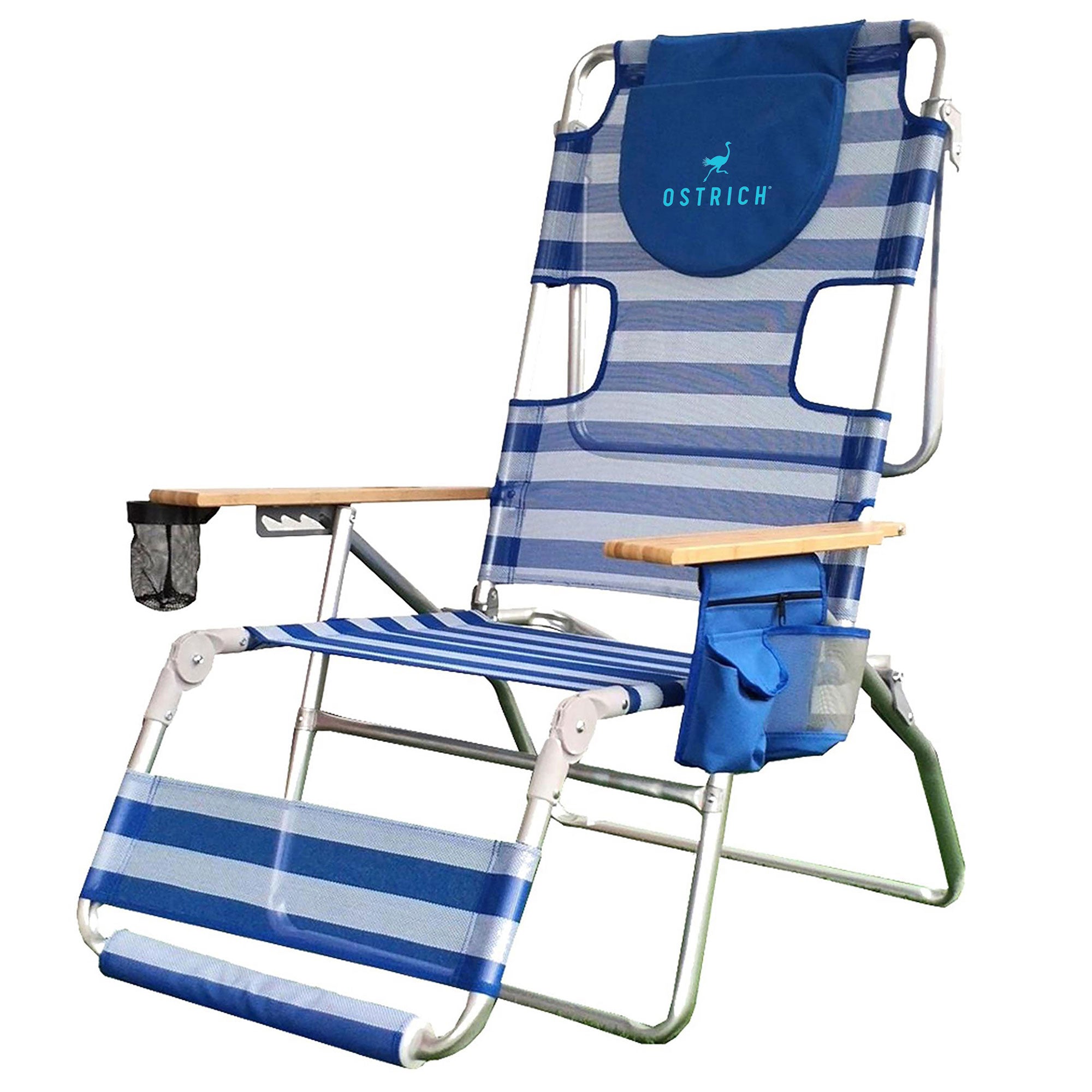 Ostrich Altitude 3N1 High Back Outdoor Beach Lounge Chair with Footrest, Stripe - Smart-nests