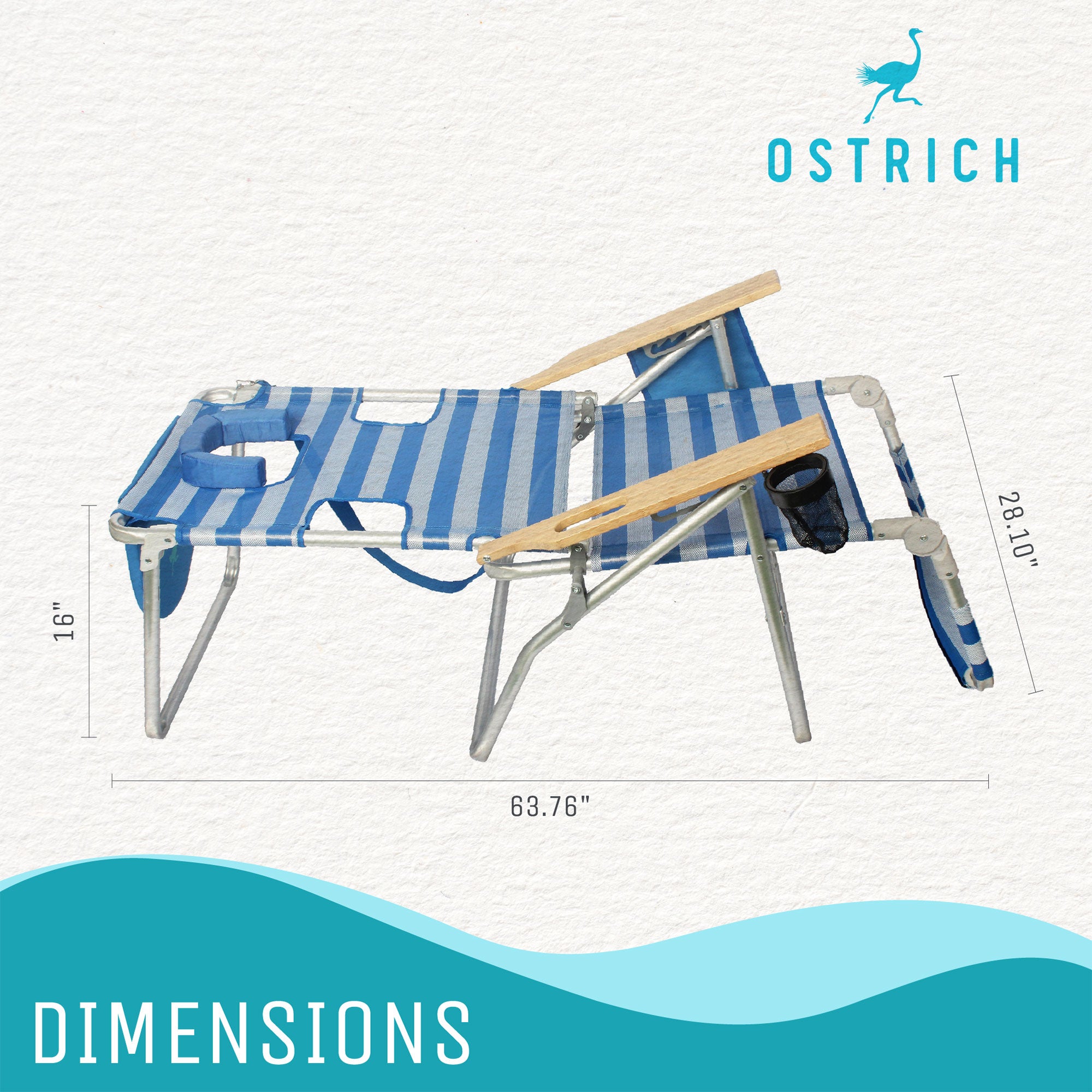 Ostrich Altitude 3N1 High Back Outdoor Beach Lounge Chair with Footrest, Stripe - Smart-nests