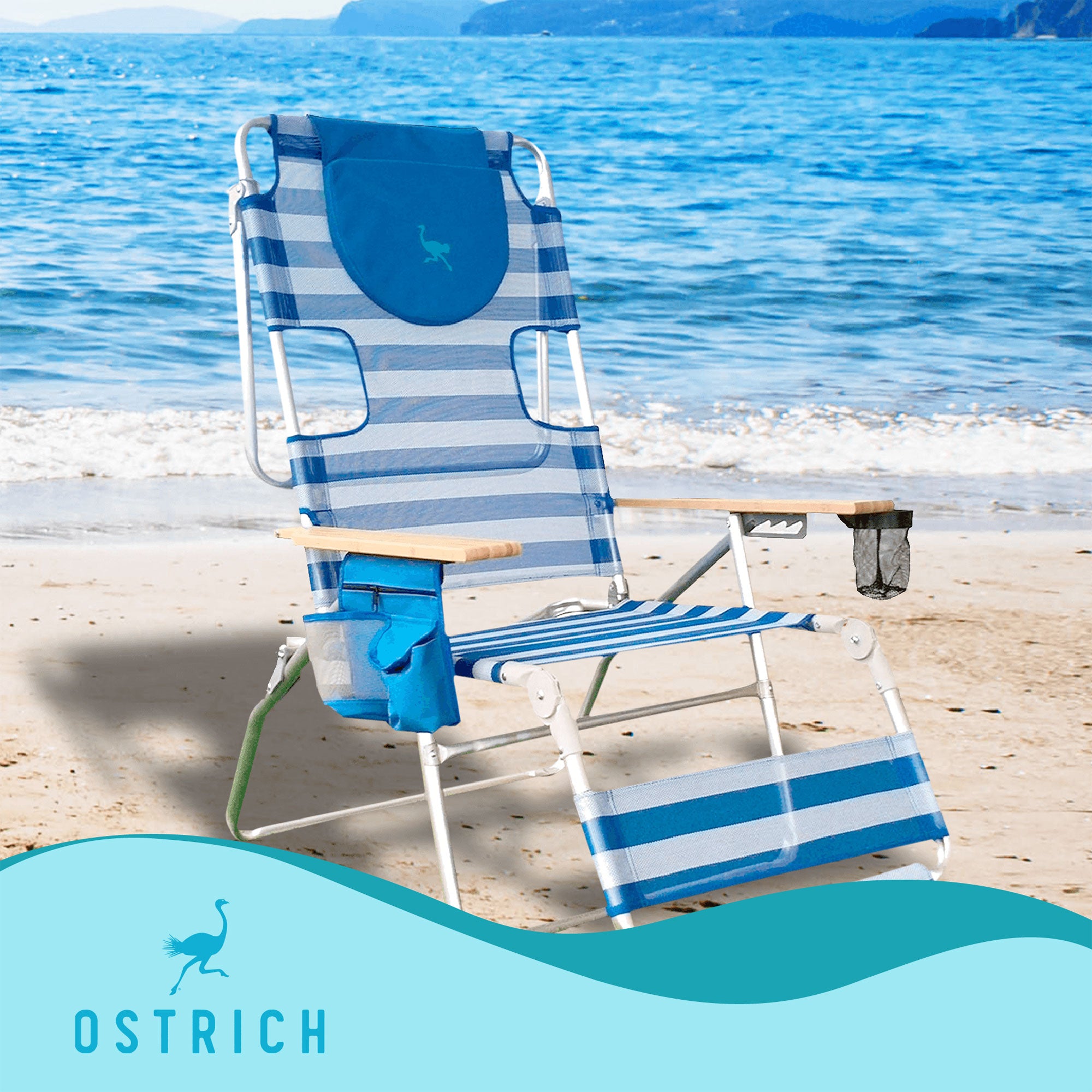 Ostrich Altitude 3N1 High Back Outdoor Beach Lounge Chair with Footrest, Stripe - Smart-nests