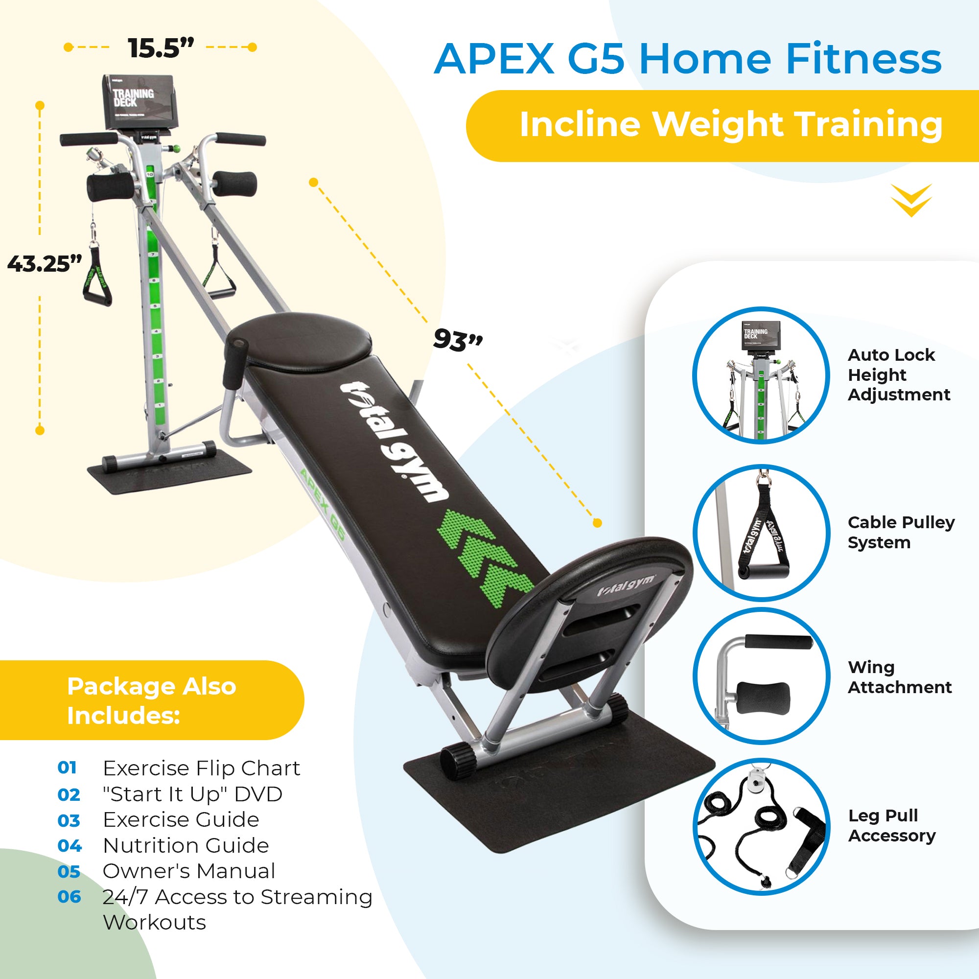 Total Gym APEX G5 Home Fitness Incline Weight Trainer with 10 Resistance Levels - Smart-nests