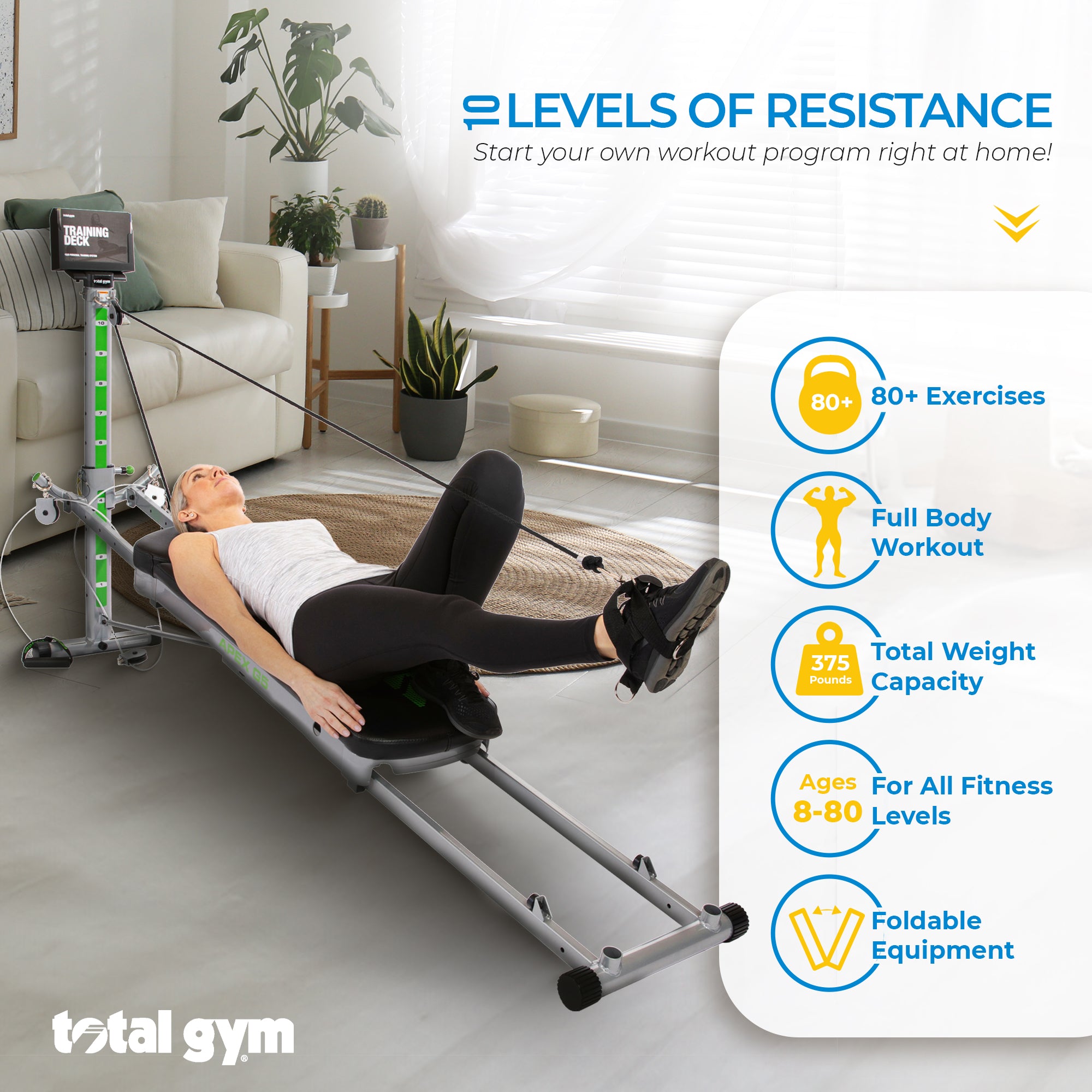 Total Gym APEX G5 Home Fitness Incline Weight Trainer with 10 Resistance Levels - Smart-nests